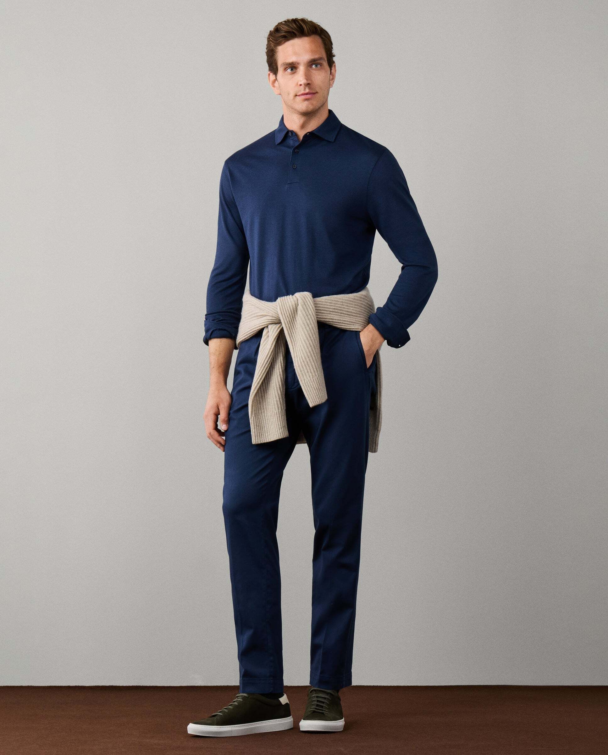 Polo de hombre piqué manga larga fit clásico de viaje - Hackett - Azul Azul-6