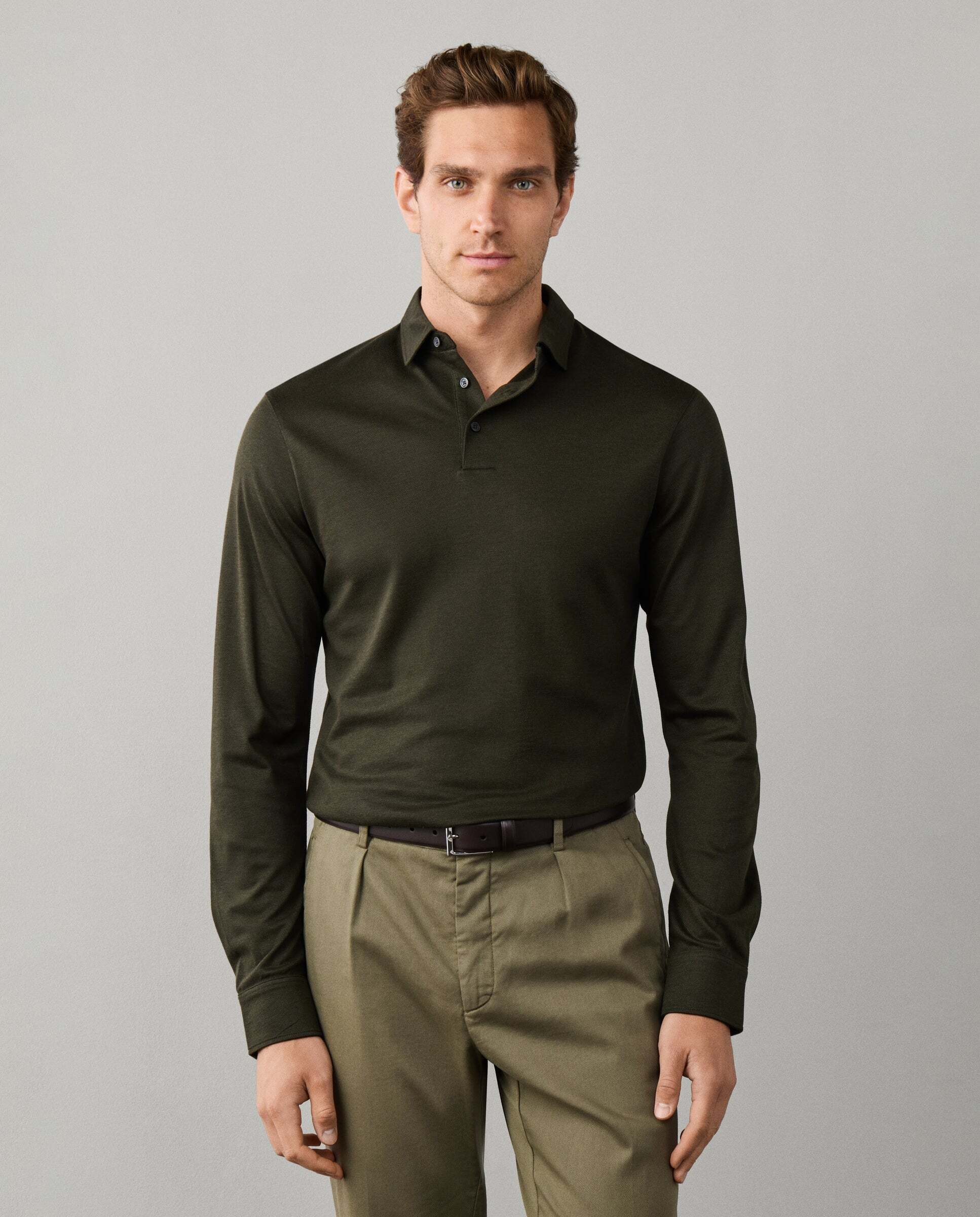 Polo de hombre piqué manga larga fit clásico de viaje - Hackett - Verde Verde-1