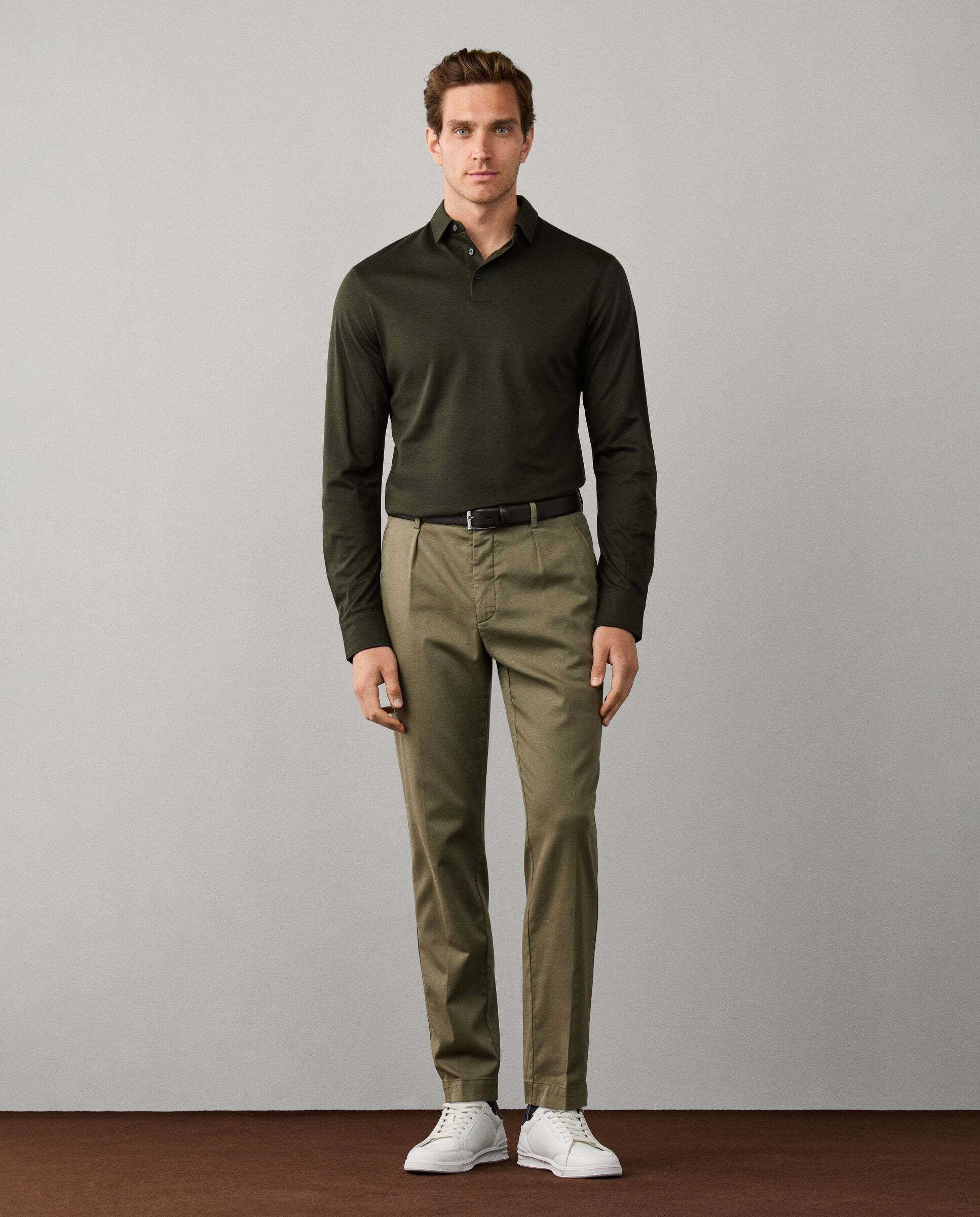 Polo de hombre piqué manga larga fit clásico de viaje - Hackett - Verde Verde-2