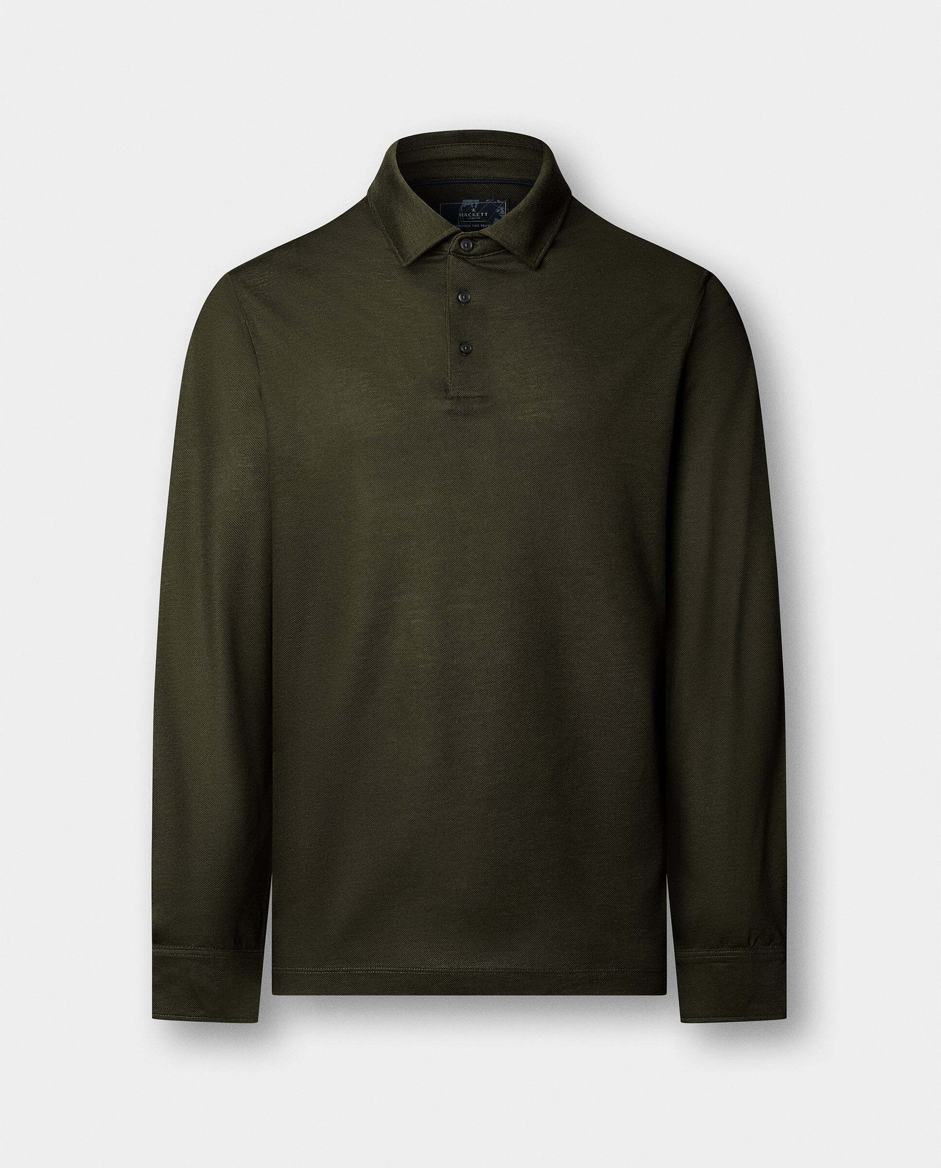 Polo de hombre piqué manga larga fit clásico de viaje - Hackett - Verde Verde-7