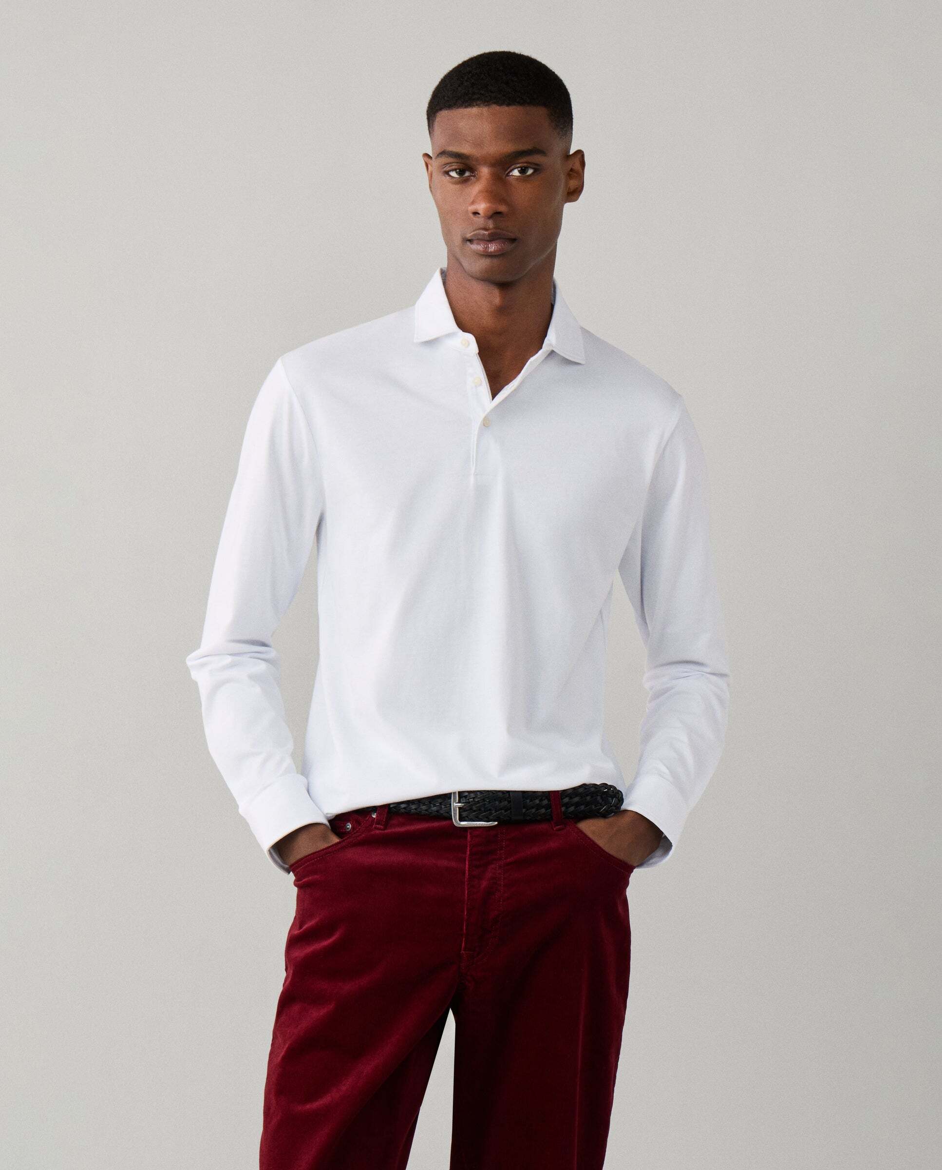 Polo de hombre pima manga larga fit clásico - Hackett - Blanco Blanco-1