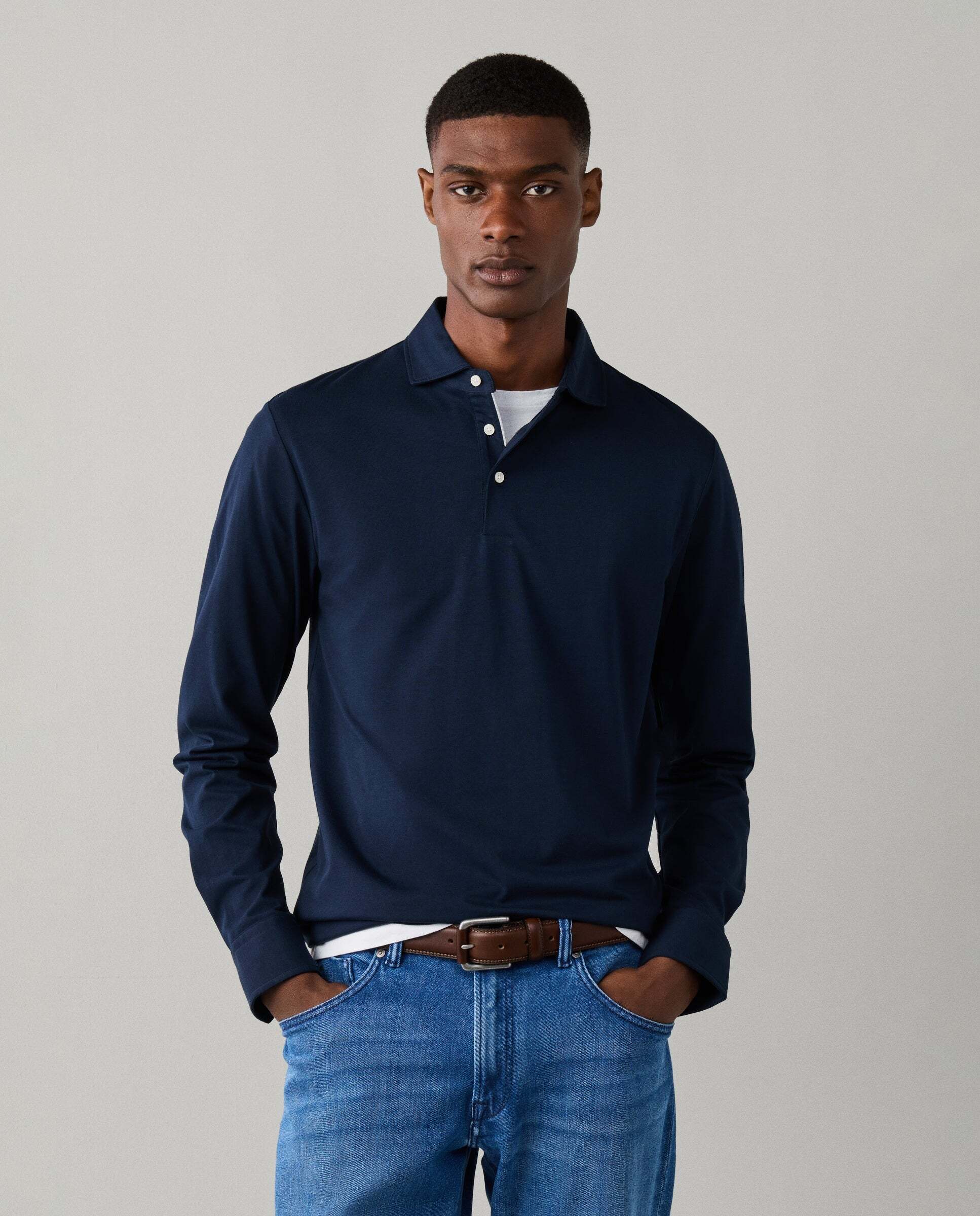 Polo de hombre pima manga larga fit clásico - Hackett - Azul marino Azul marino-1