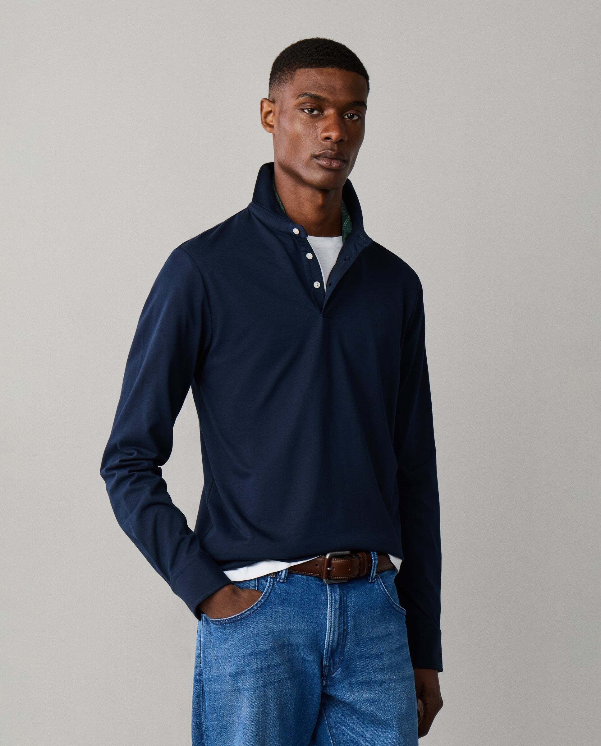 Polo de hombre pima manga larga fit clásico - Hackett - Azul marino Azul marino-6