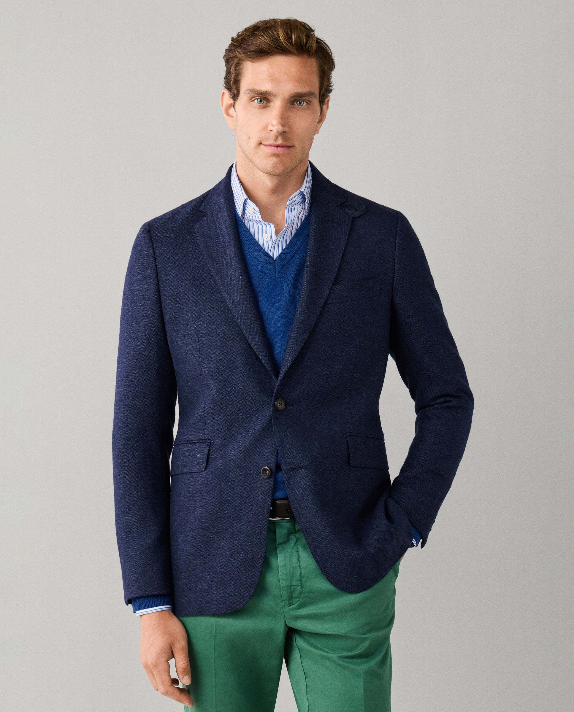 Americana de hombre mezcla de lana en espiga - Hackett - Azul Azul-1