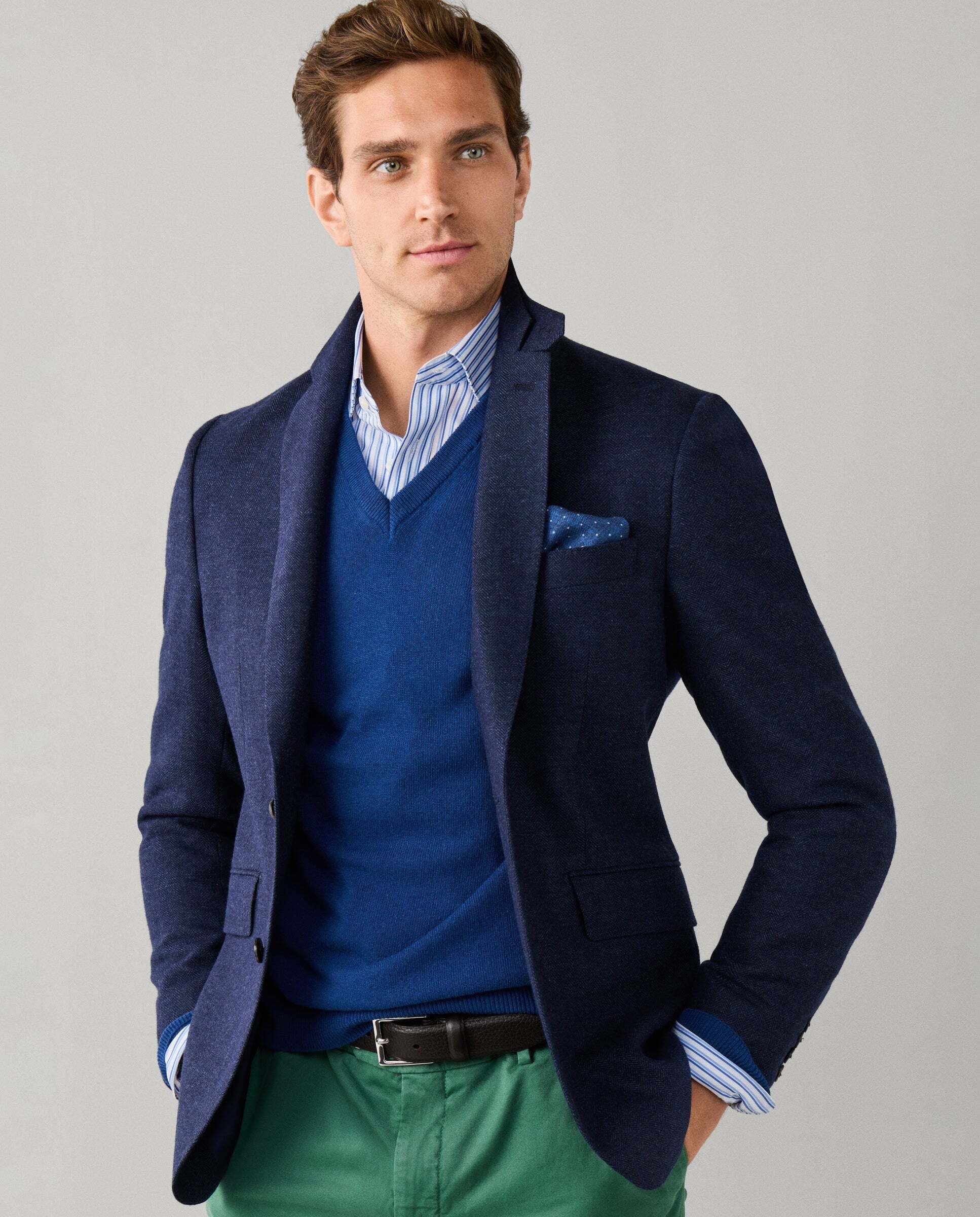 Americana de hombre mezcla de lana en espiga - Hackett - Azul Azul-6