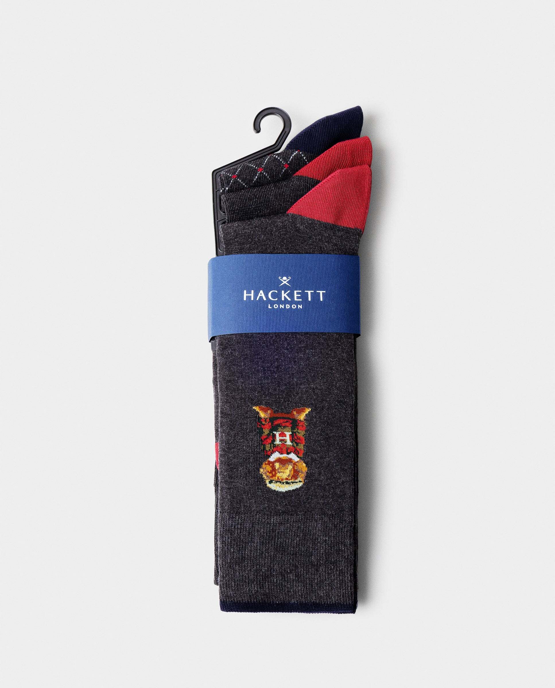 Pack de tres calcetines de algodón cepillado harry edición regalo - Hackett - Gris oscuro Gris oscuro-3