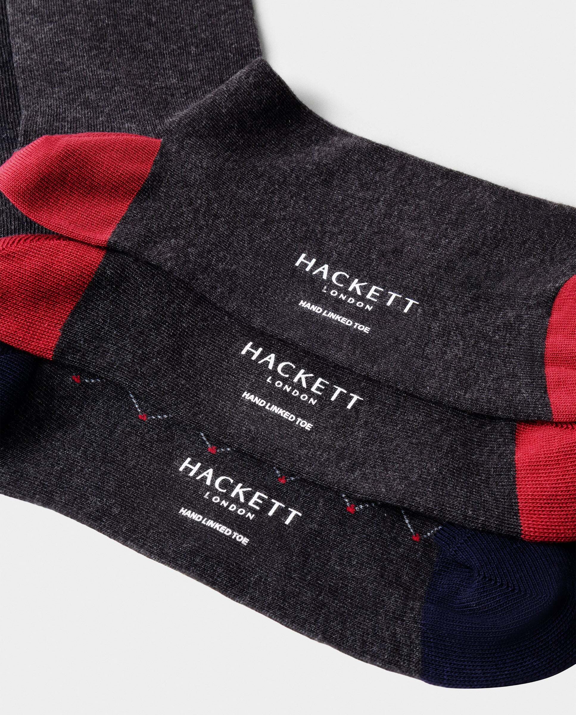 Pack de tres calcetines de algodón cepillado harry edición regalo - Hackett - Gris oscuro Gris oscuro-2