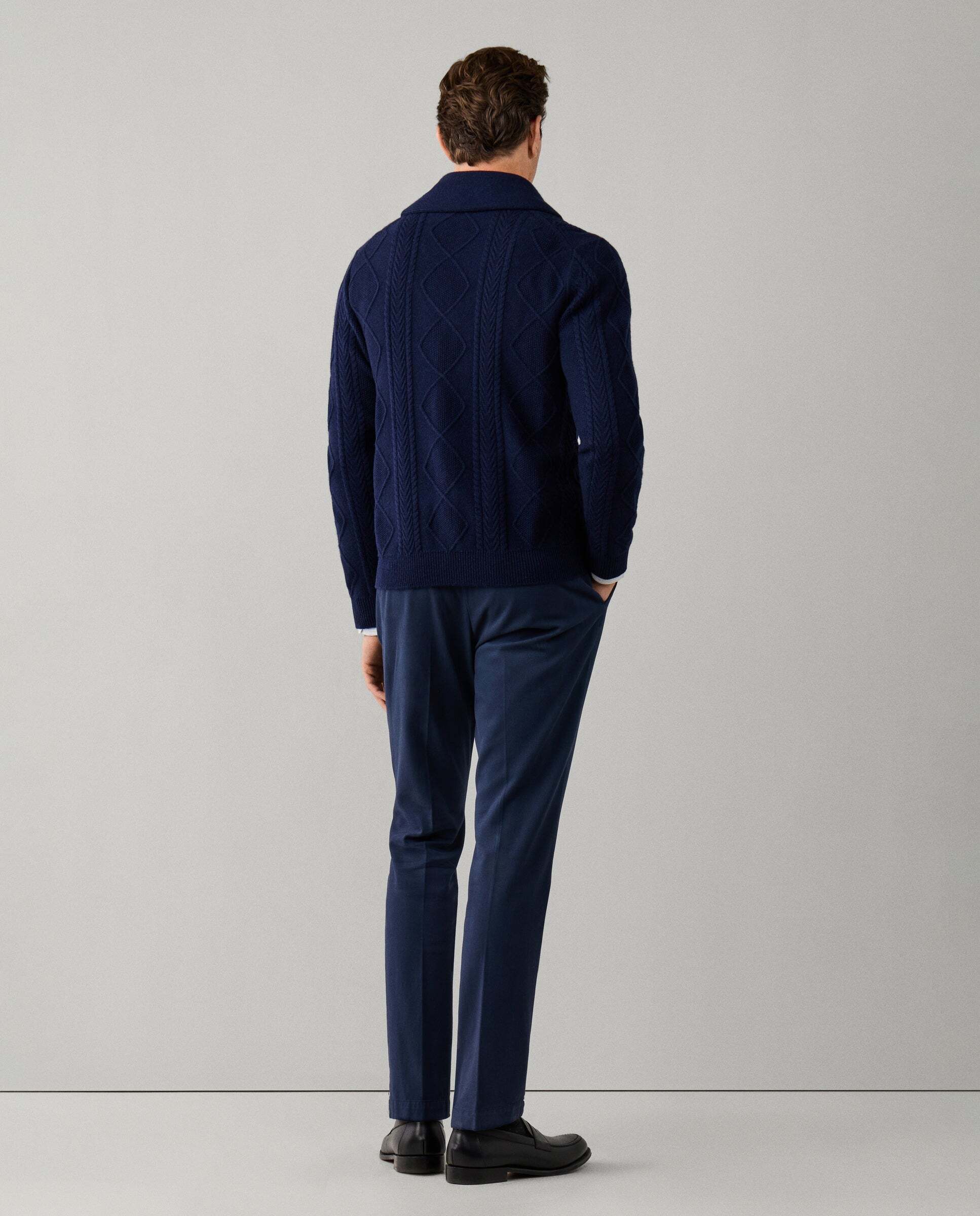 Cárdigan de hombre de punto trenzado de lana-cashmere con cuello chal - Hackett - Azul Azul-3