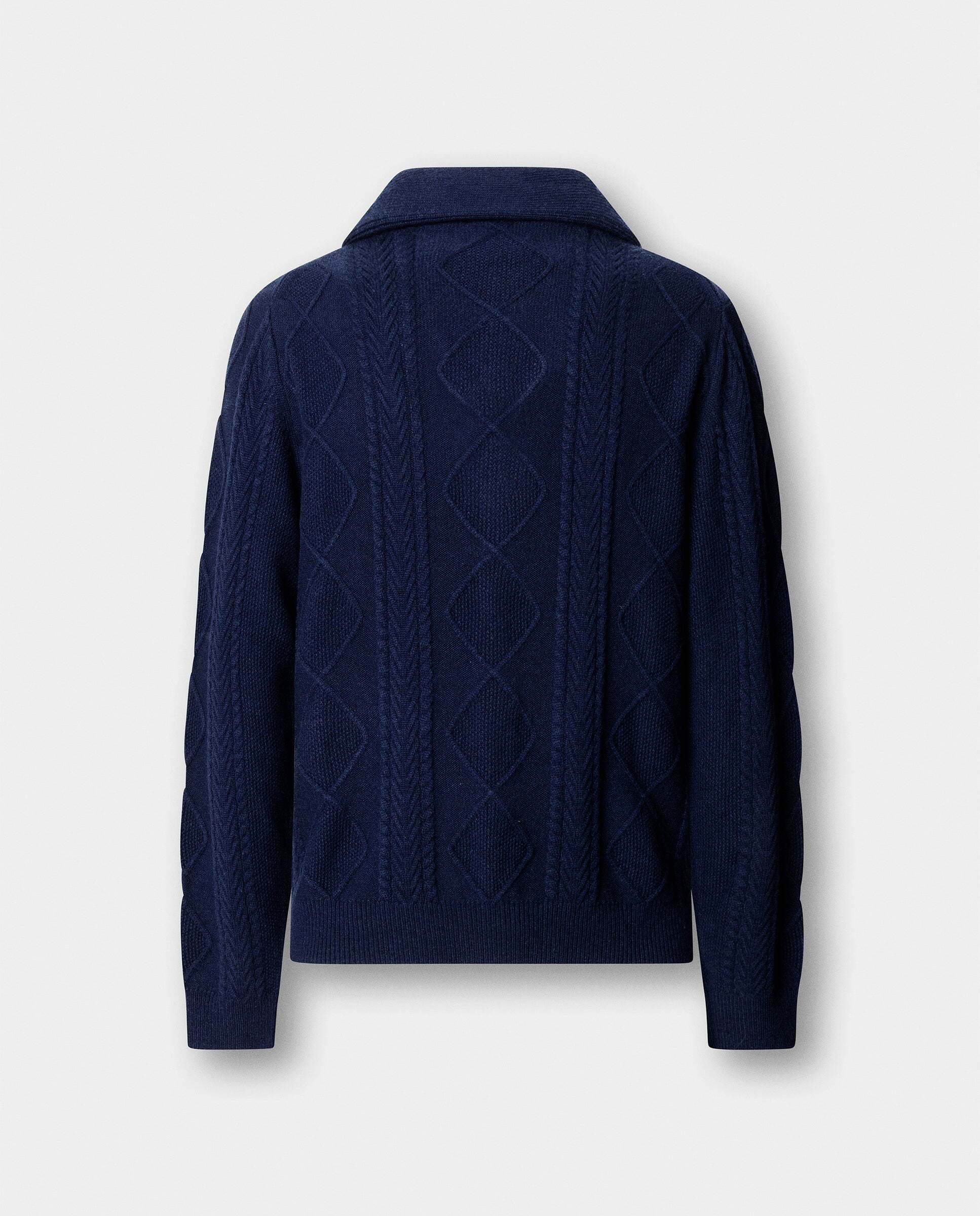 Cárdigan de hombre de punto trenzado de lana-cashmere con cuello chal - Hackett - Azul Azul-7