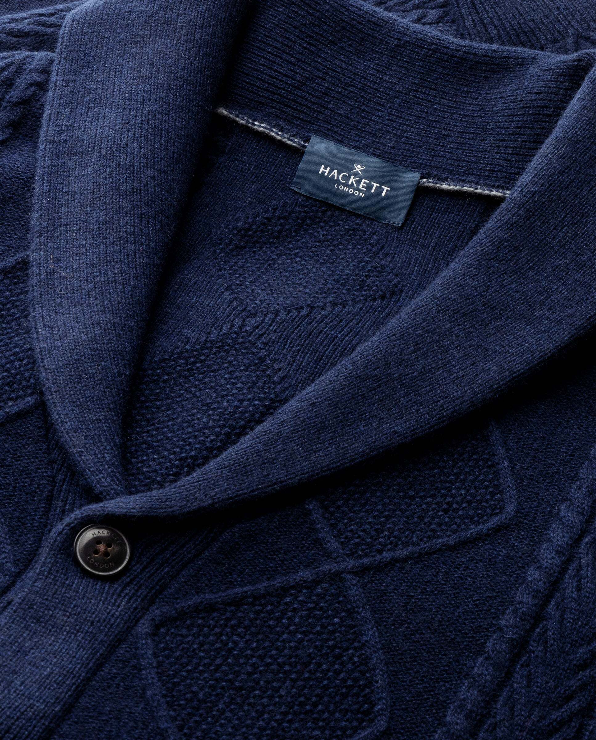 Cárdigan de hombre de punto trenzado de lana-cashmere con cuello chal - Hackett - Azul Azul-5