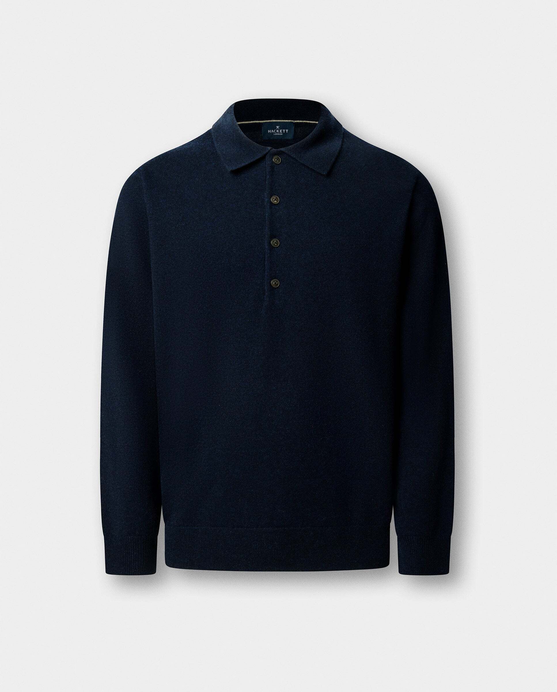 Polo de hombre de punto manga larga en lana de cordero - Hackett - Azul Azul-7