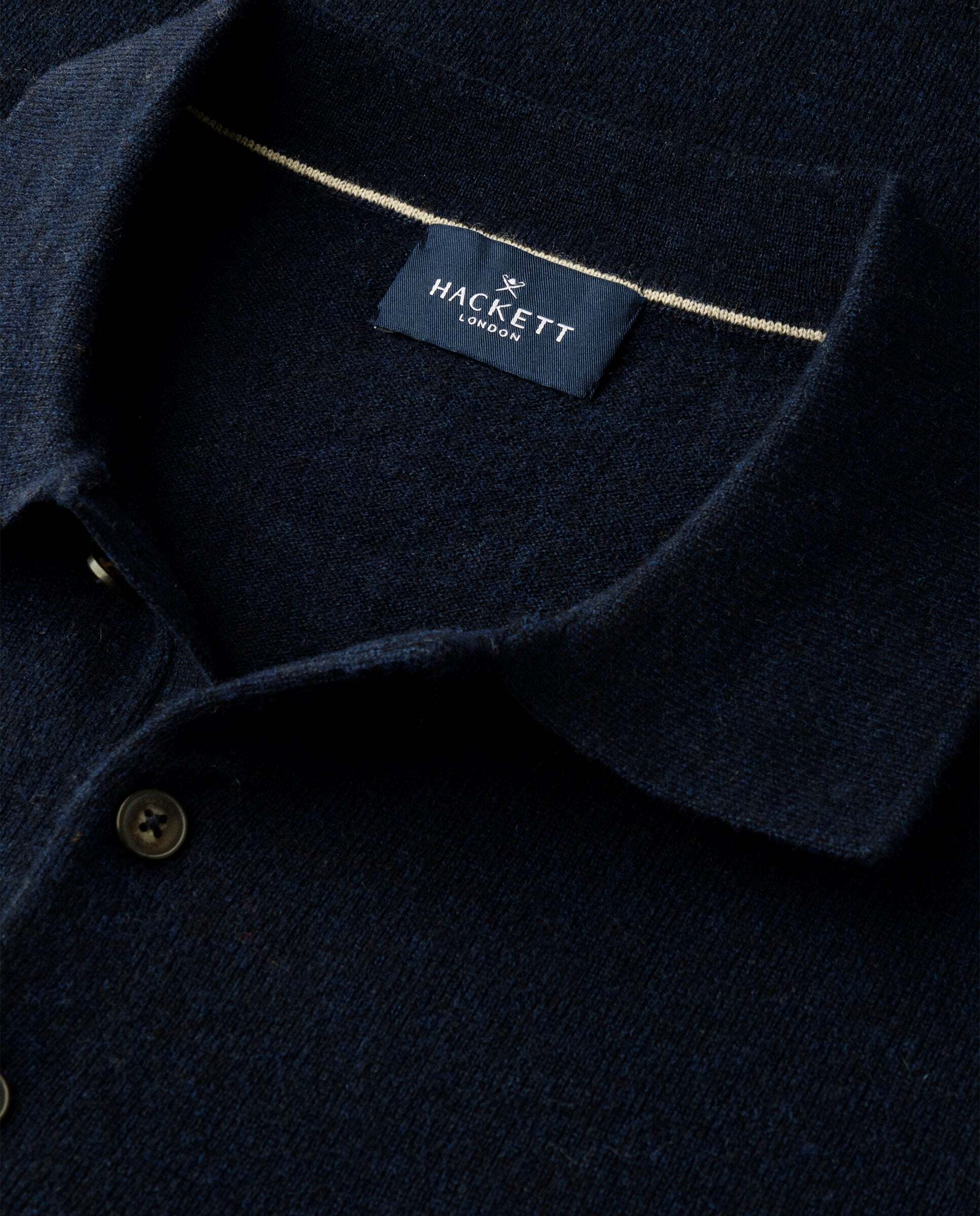 Polo de hombre de punto manga larga en lana de cordero - Hackett - Azul Azul-9