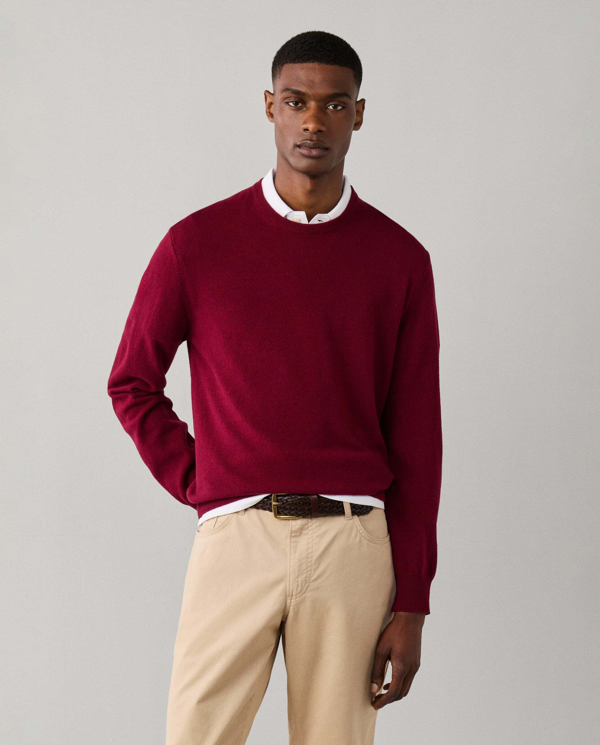 Jersey de hombre cuello redondo mezcla de lana merino-cashmere - Hackett - Rojo Rojo-1