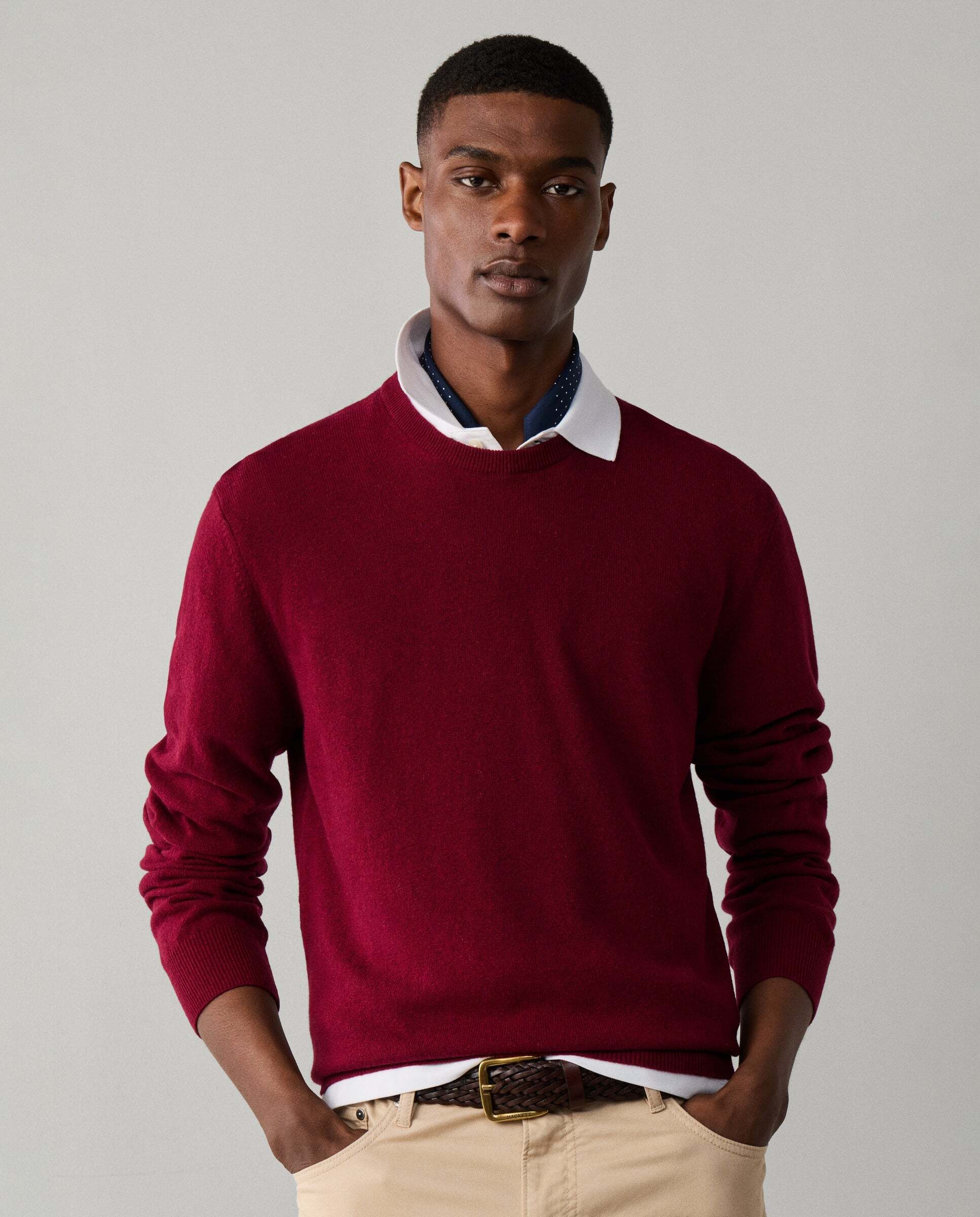 Jersey de hombre cuello redondo mezcla de lana merino-cashmere - Hackett - Rojo Rojo-6
