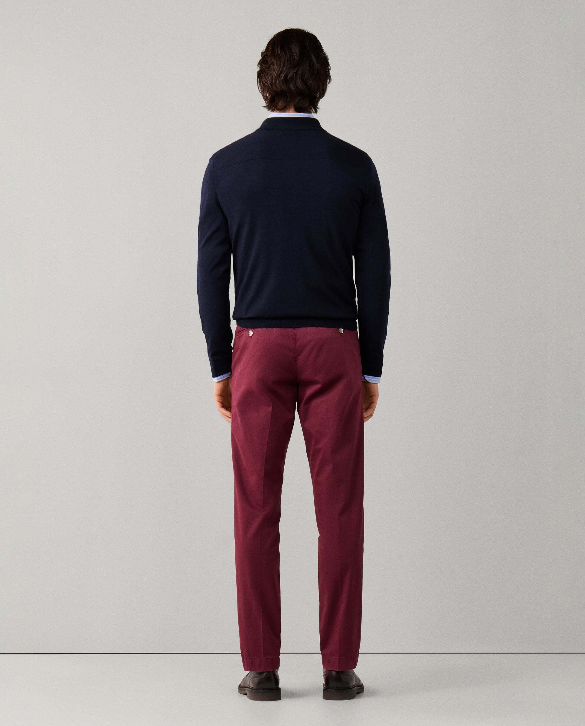 Polo de hombre de punto en lana merino-seda de manga larga - Hackett - Azul Azul-3