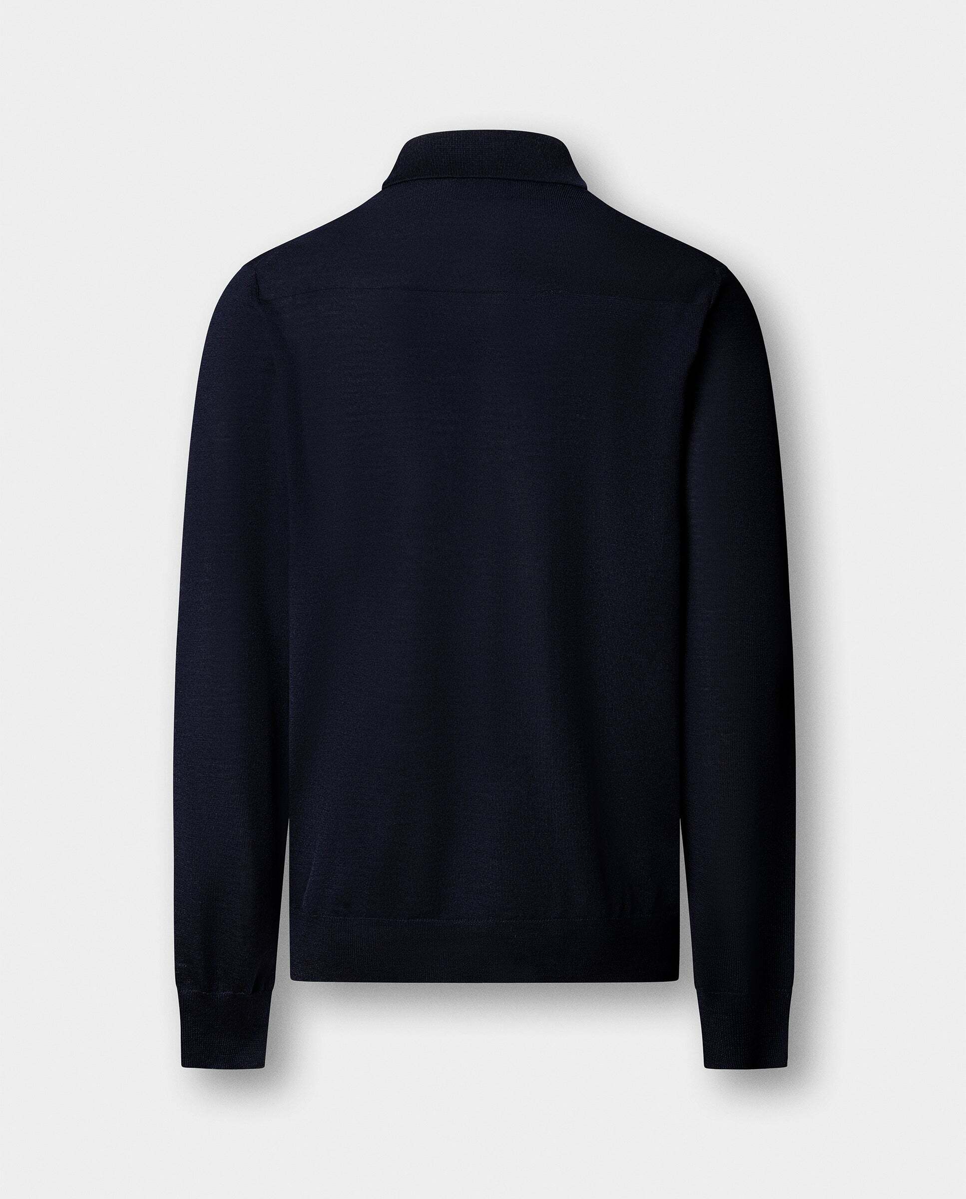 Polo de hombre de punto en lana merino-seda de manga larga - Hackett - Azul Azul-8