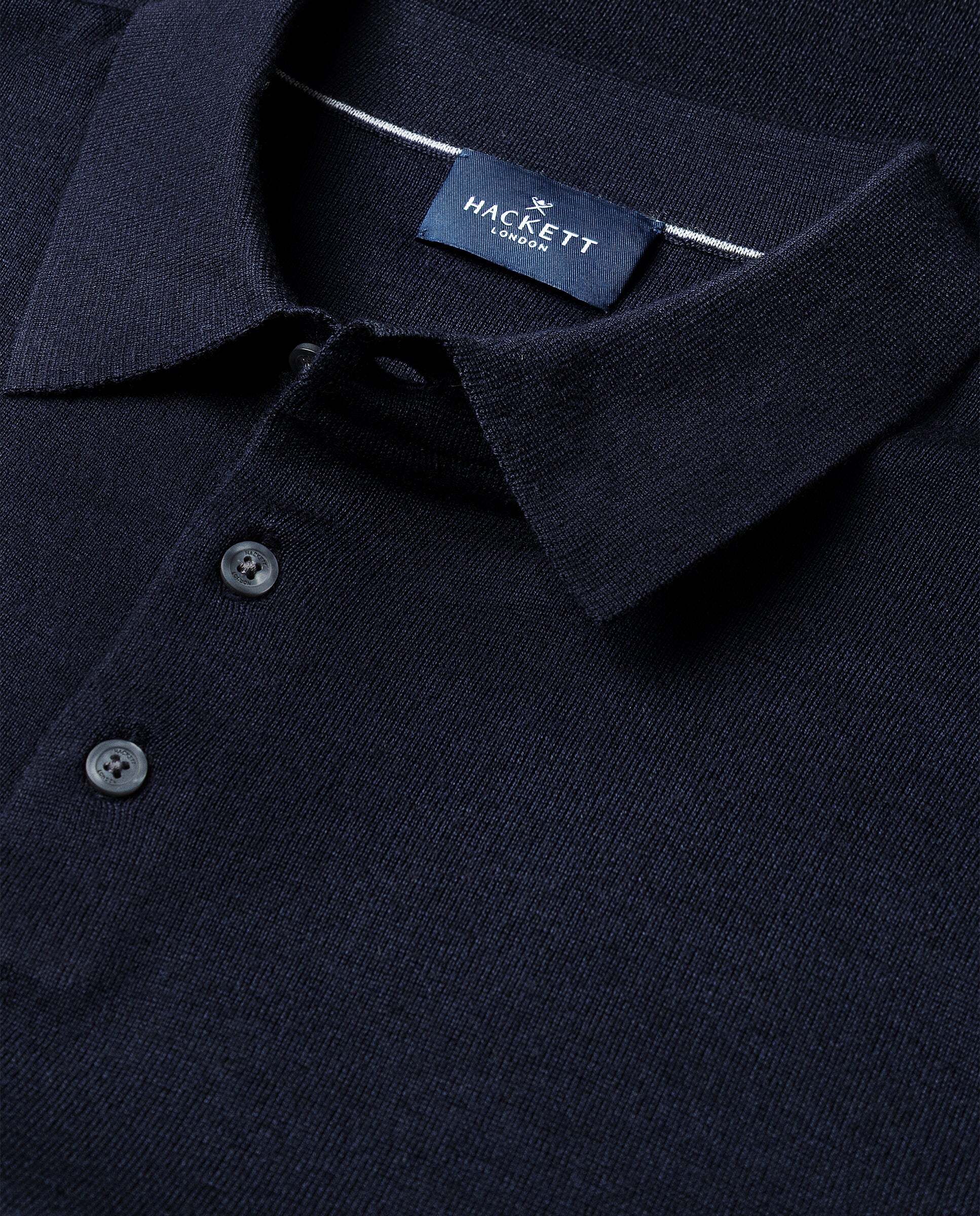Polo de hombre de punto en lana merino-seda de manga larga - Hackett - Azul Azul-9