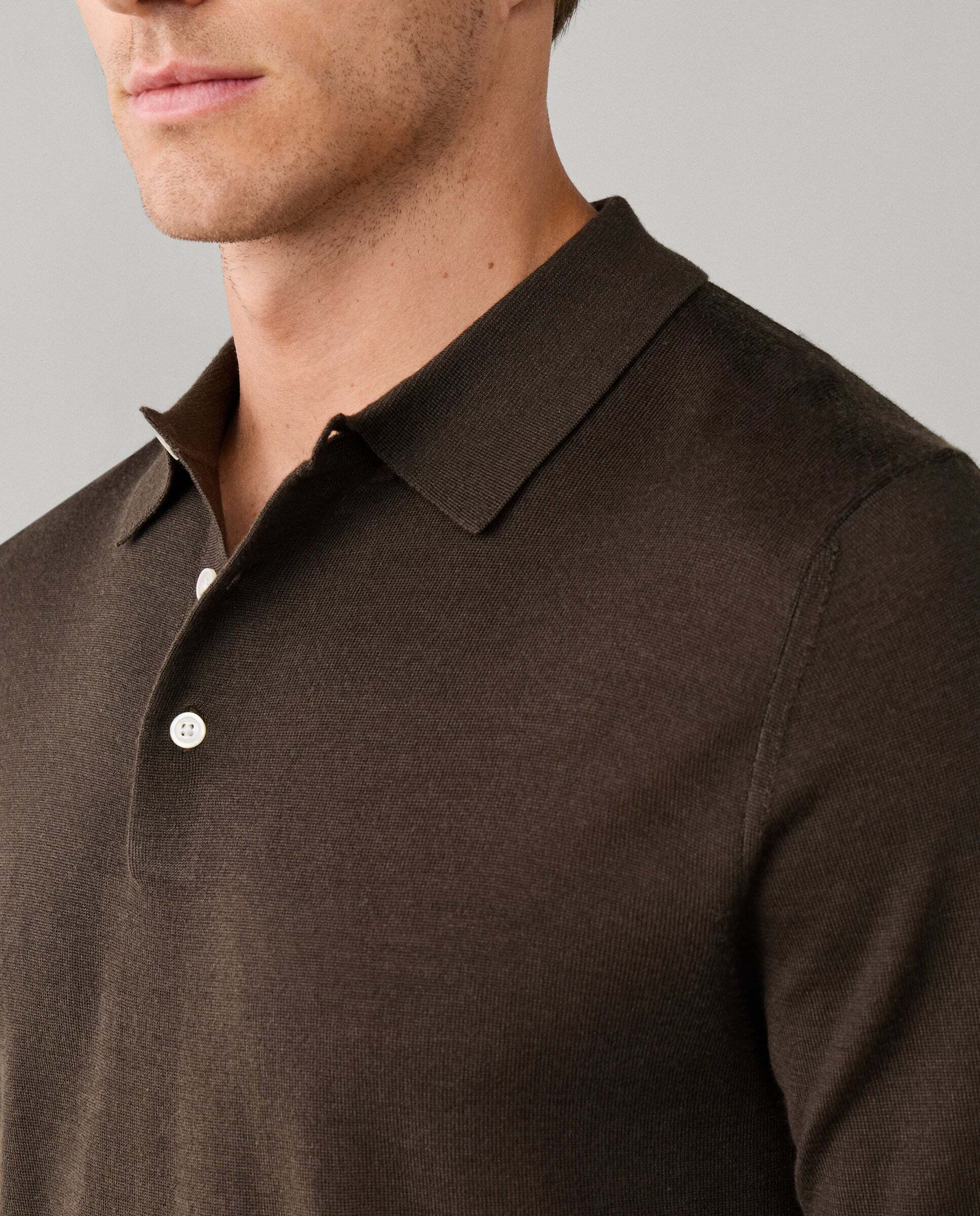 Polo de hombre de punto en lana merino-seda de manga larga - Hackett - Verde Verde-4