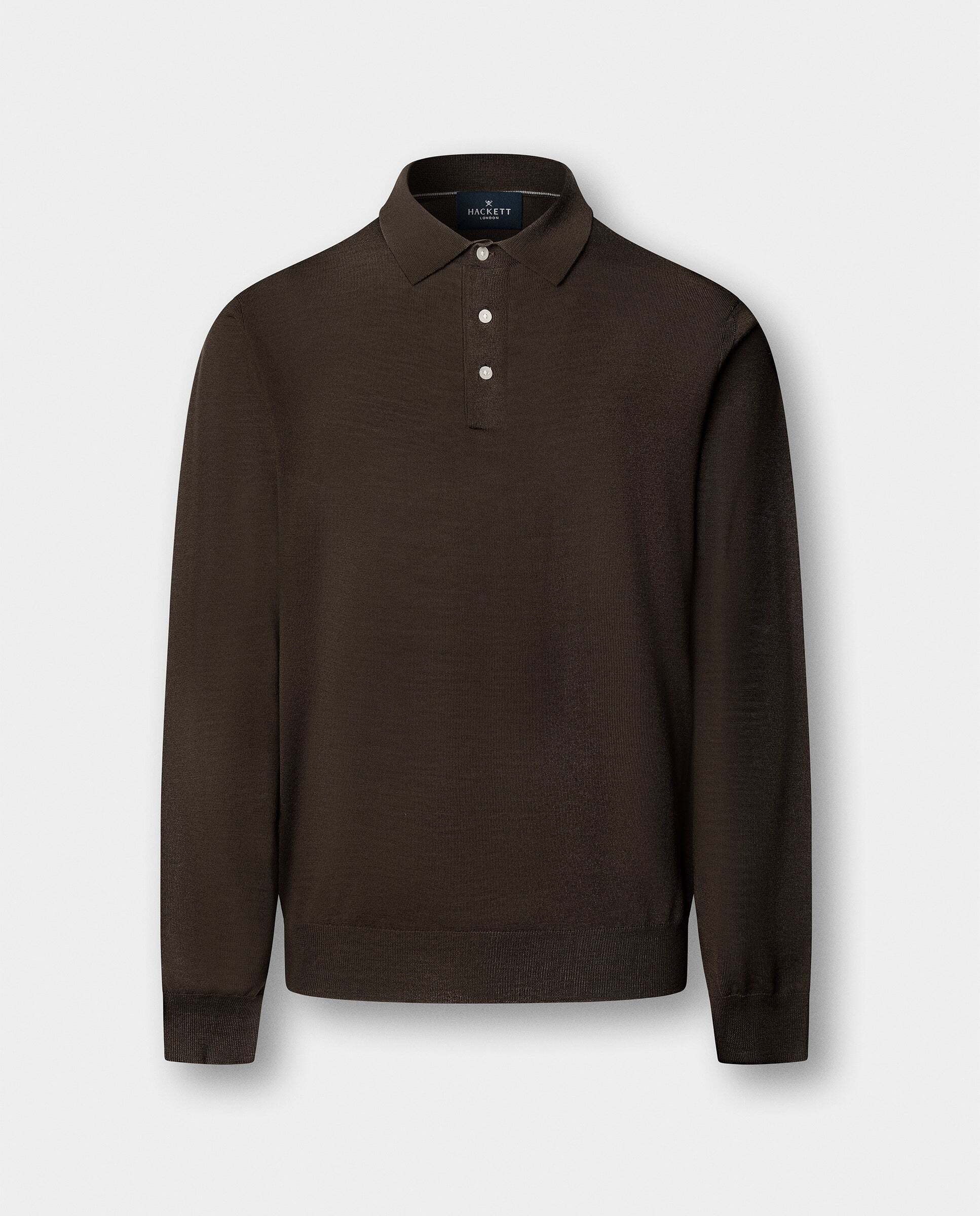 Polo de hombre de punto en lana merino-seda de manga larga - Hackett - Verde Verde-7
