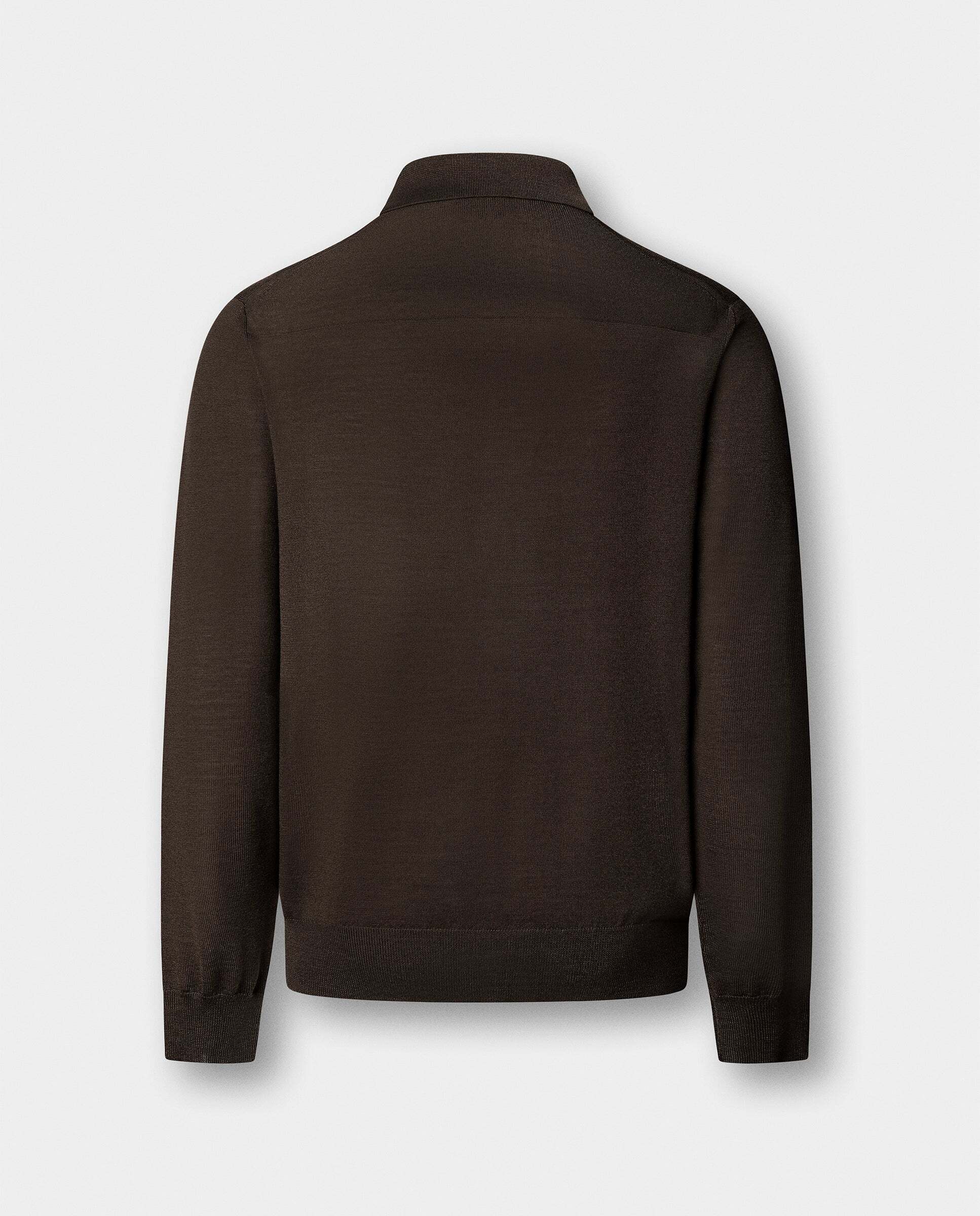 Polo de hombre de punto en lana merino-seda de manga larga - Hackett - Verde Verde-6