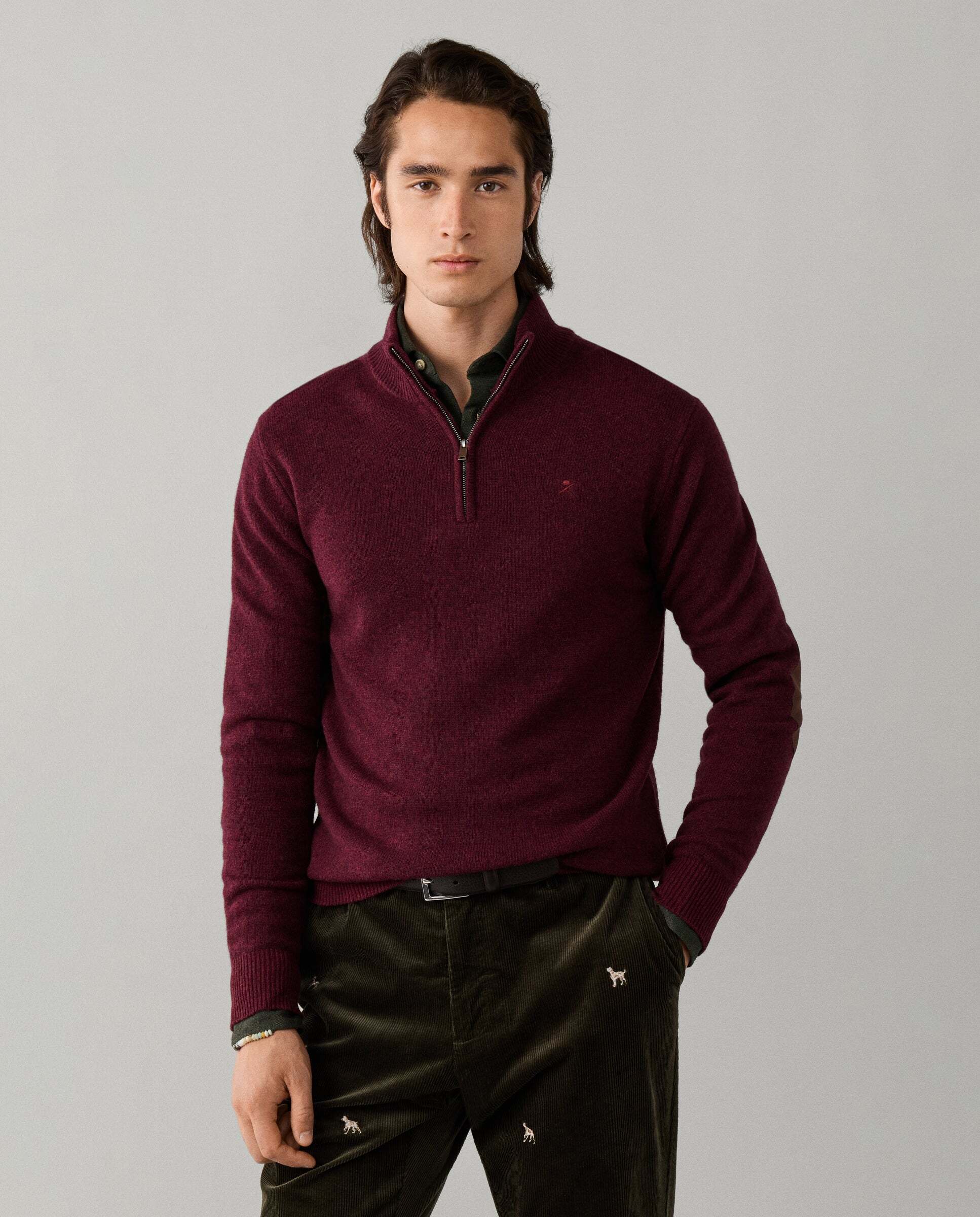 Jersey de hombre en lana de cordero con cremallera - Hackett - Rojo Rojo-1