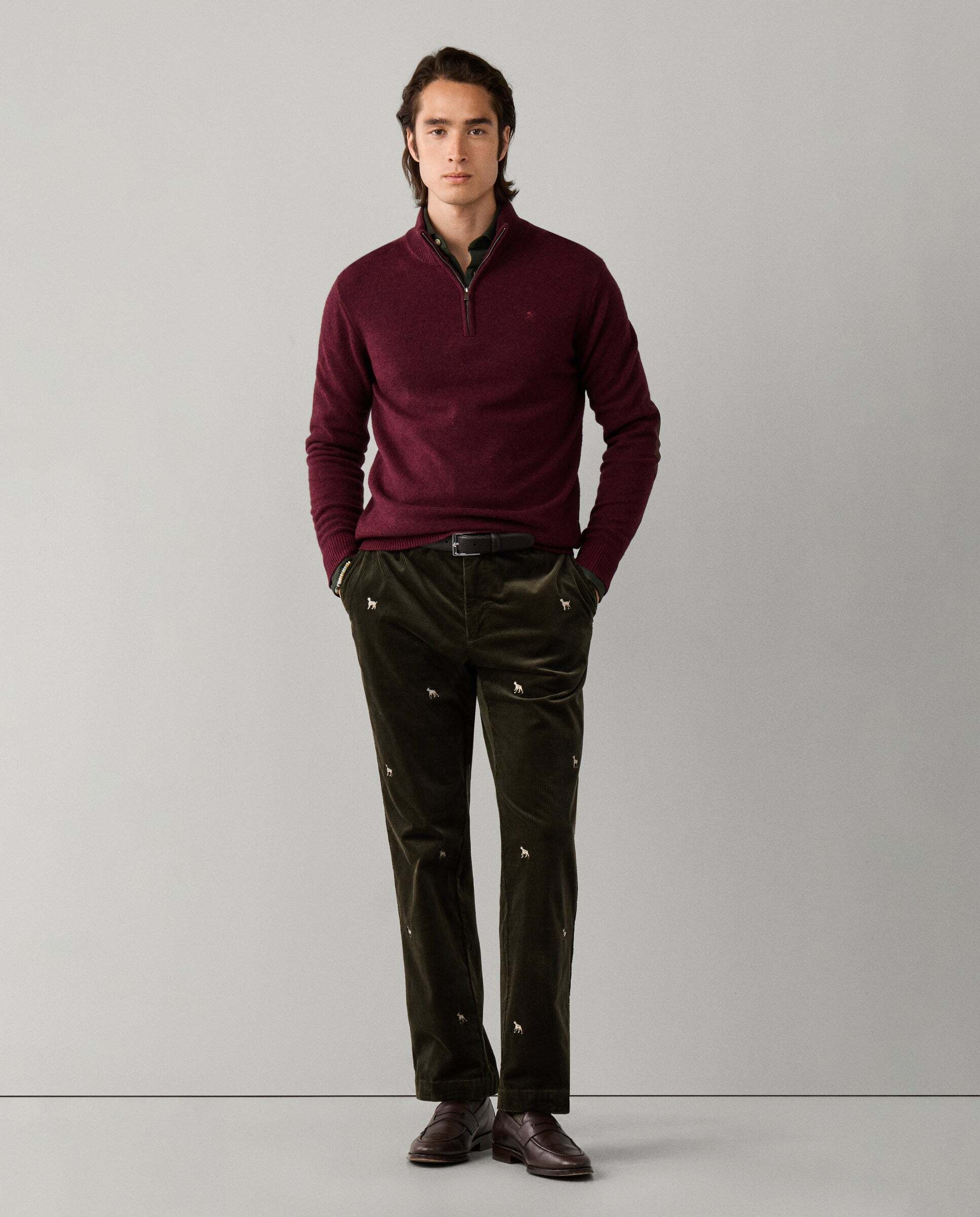 Jersey de hombre en lana de cordero con cremallera - Hackett - Rojo Rojo-2