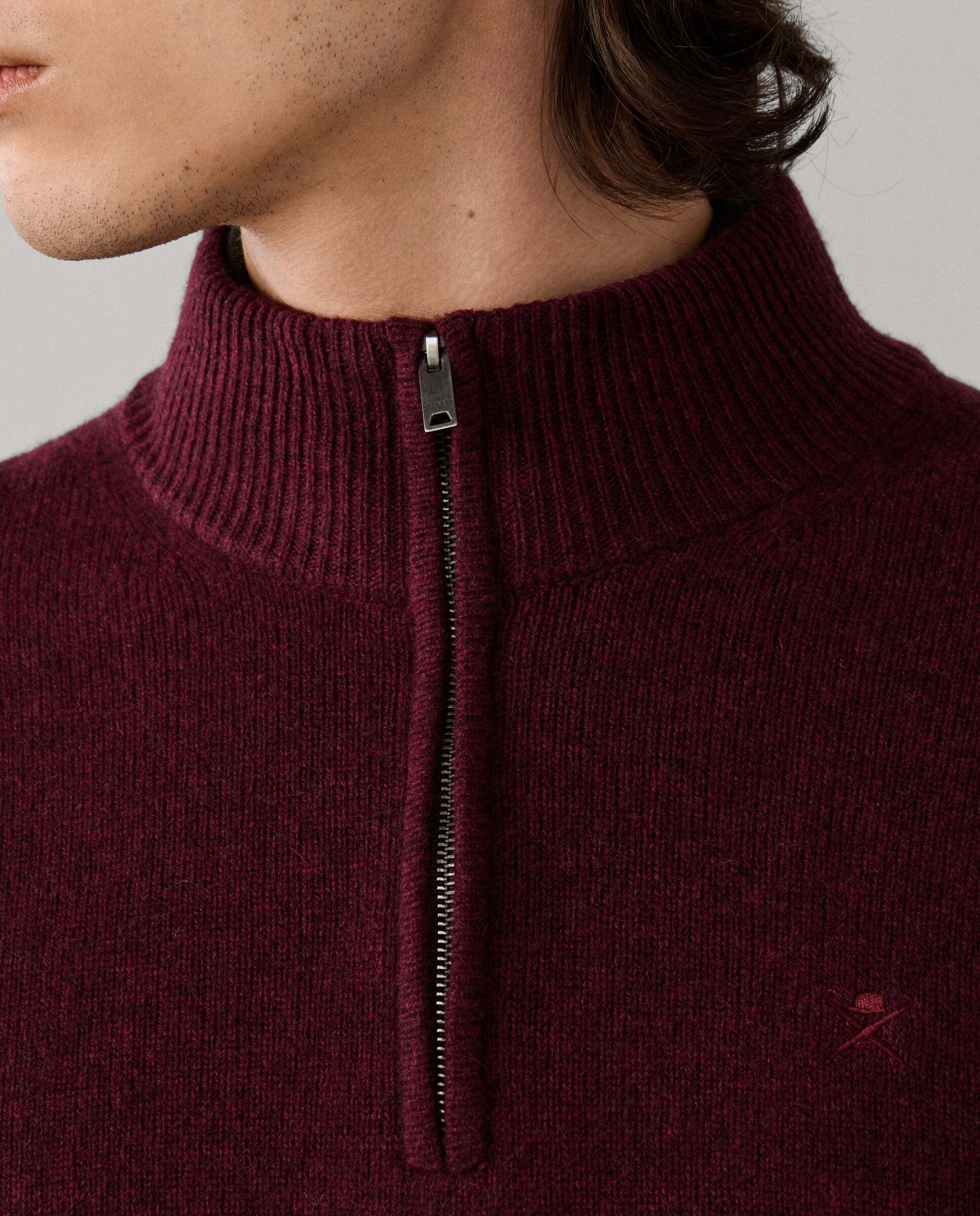 Jersey de hombre en lana de cordero con cremallera - Hackett - Rojo Rojo-4