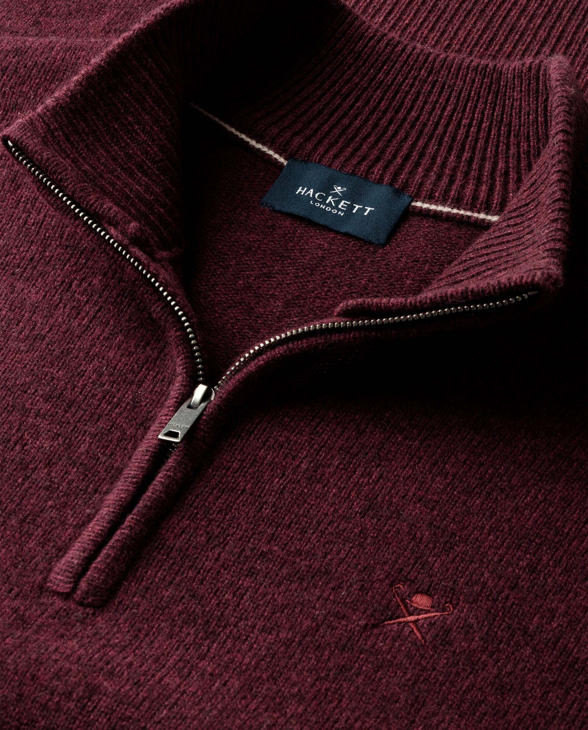 Jersey de hombre en lana de cordero con cremallera - Hackett - Rojo Rojo-5