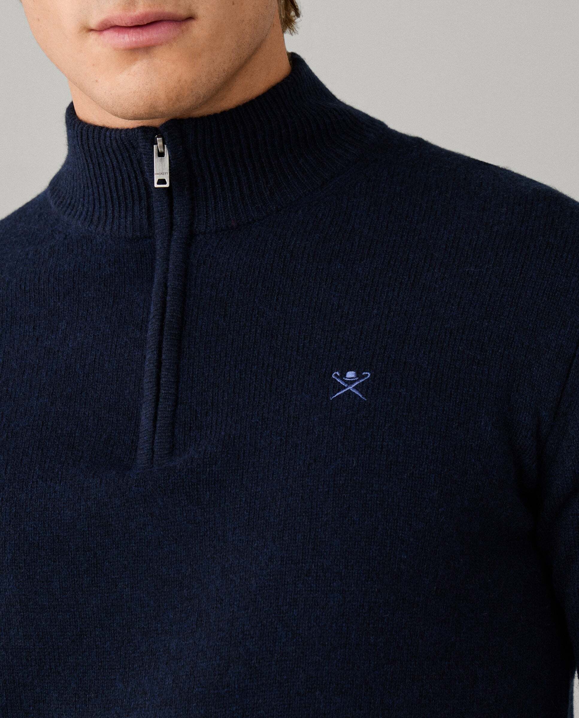 Jersey de hombre en lana de cordero con cremallera - Hackett - Azul marino Azul marino-4