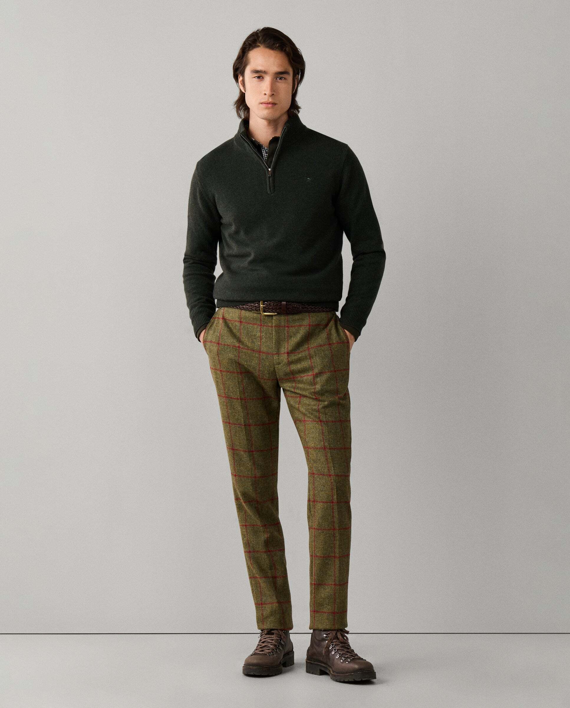 Jersey de hombre en lana de cordero con cremallera - Hackett - Verde militar Verde militar-2