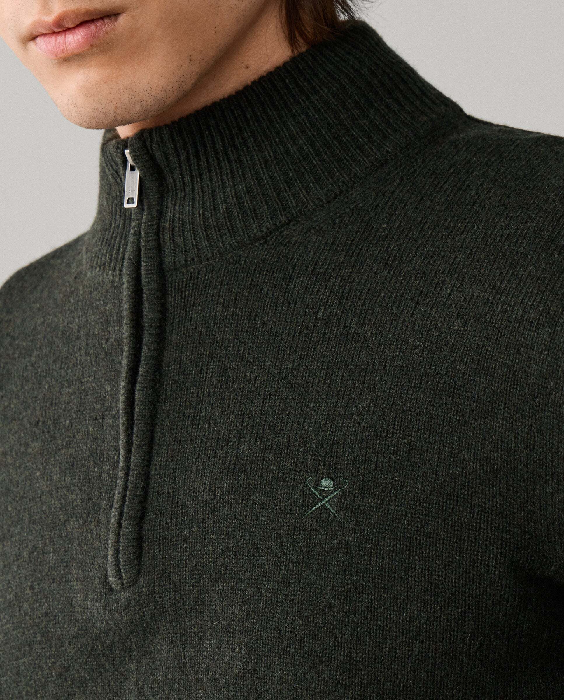 Jersey de hombre en lana de cordero con cremallera - Hackett - Verde militar Verde militar-4