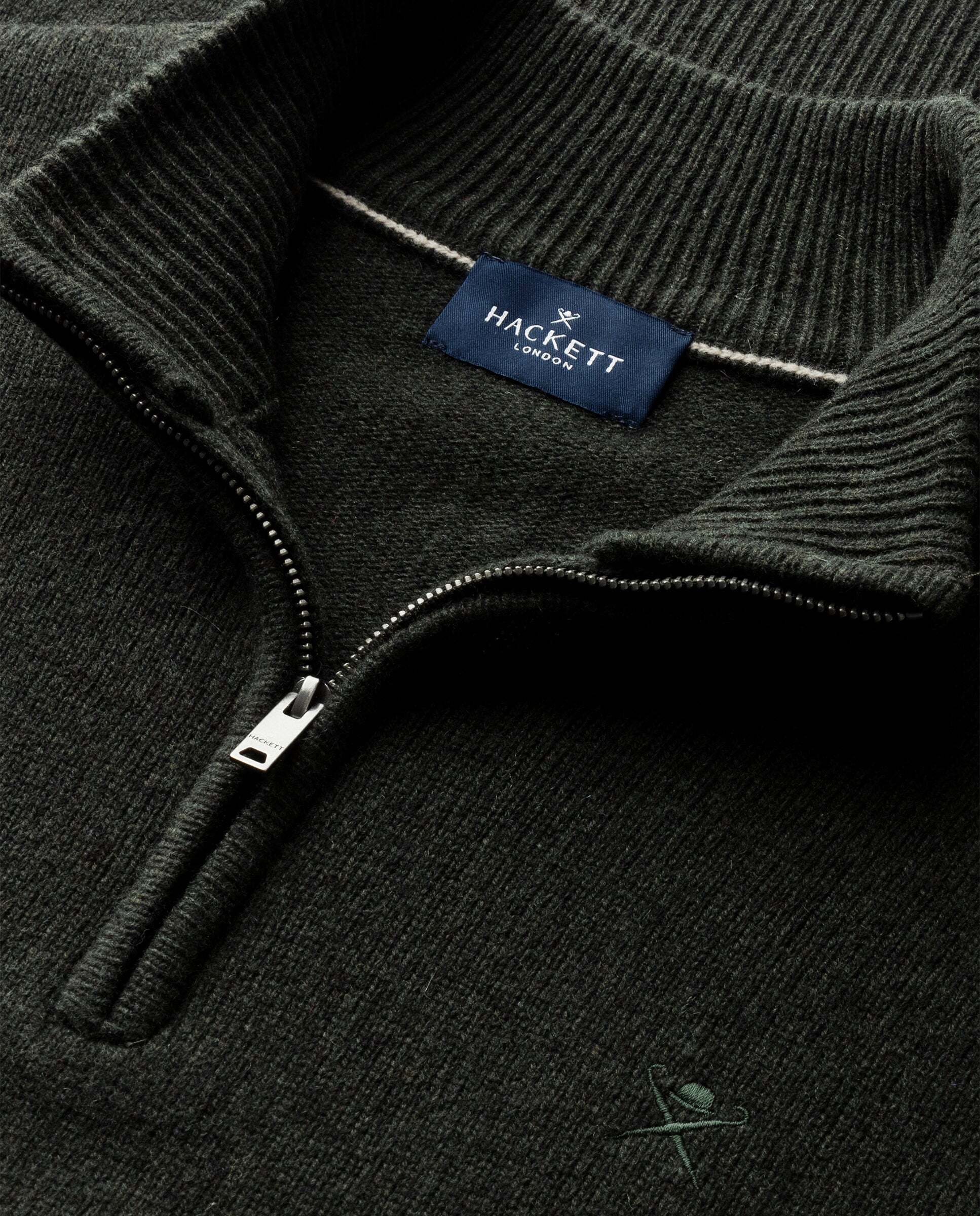 Jersey de hombre en lana de cordero con cremallera - Hackett - Verde militar Verde militar-5