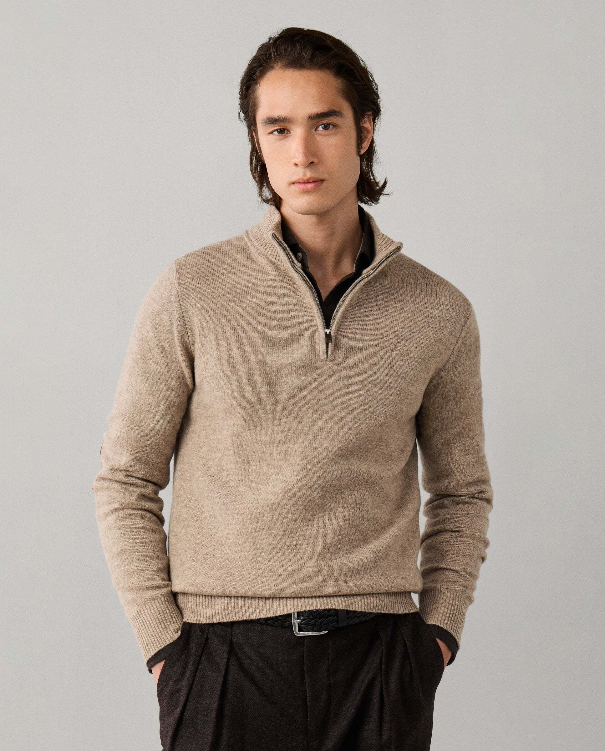 Jersey de hombre en lana de cordero con cremallera - Hackett - Blanco Blanco-1
