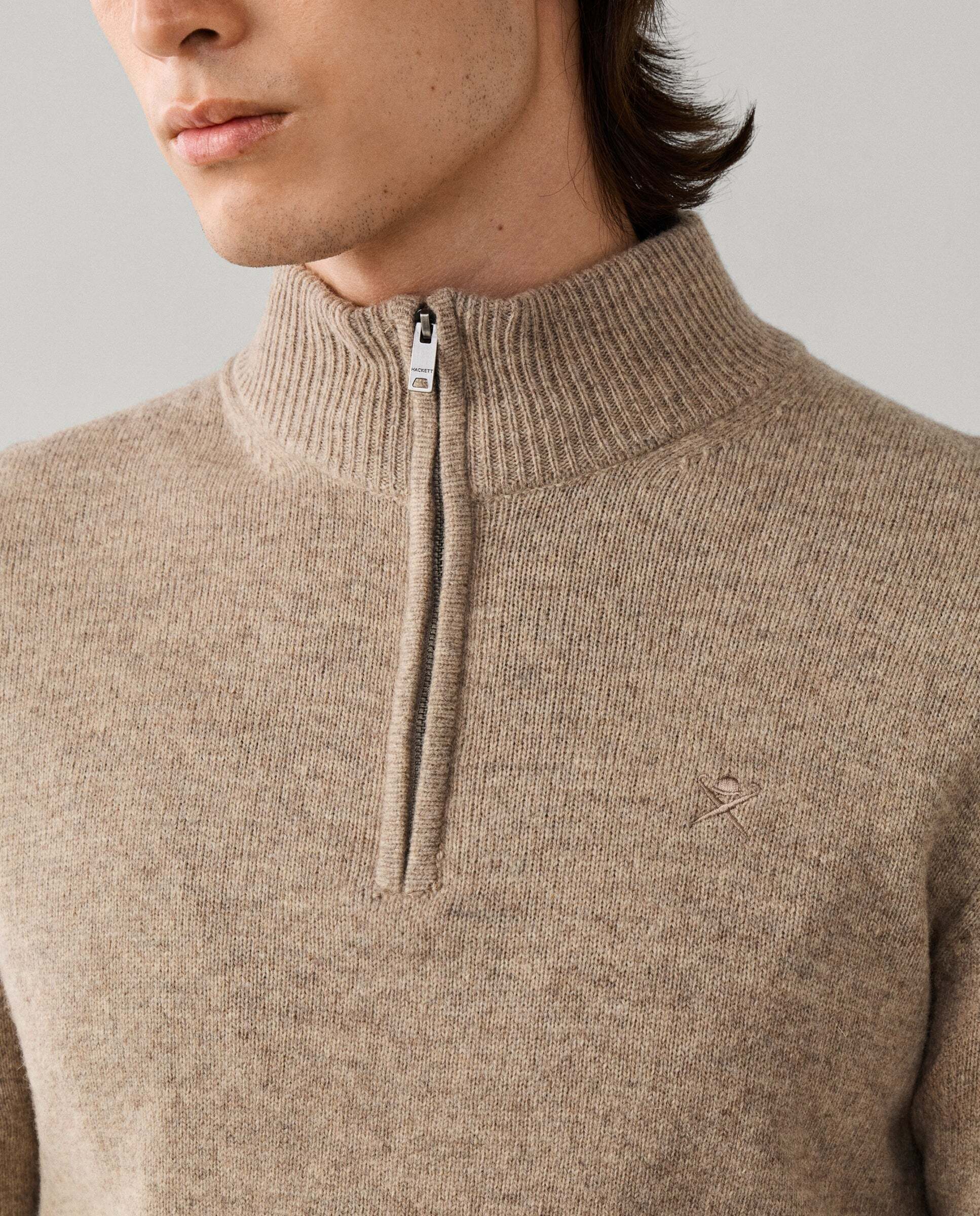 Jersey de hombre en lana de cordero con cremallera - Hackett - Blanco Blanco-4