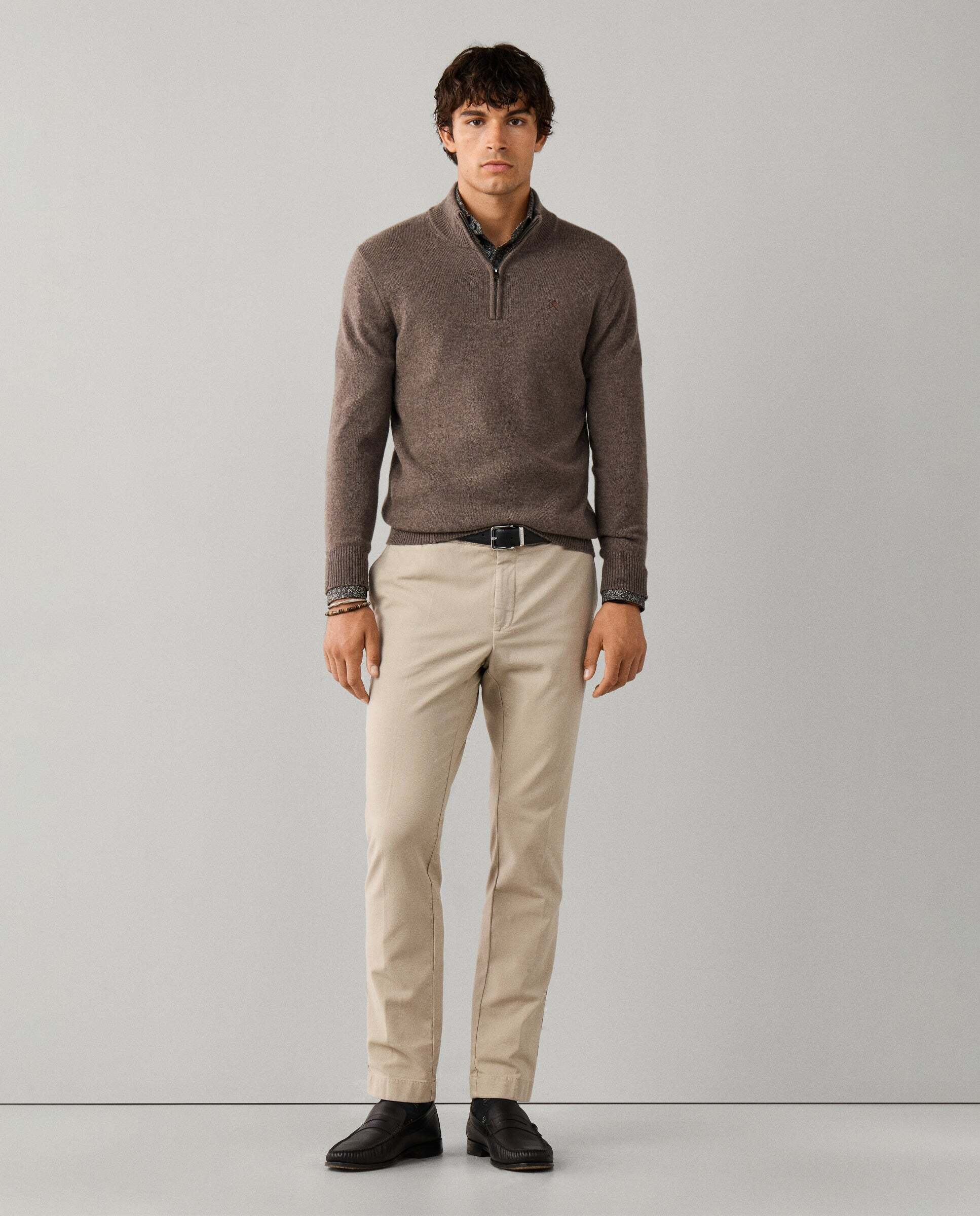 Jersey de hombre de lana con media cremallera y logo bordado - Hackett - Natural Natural-2