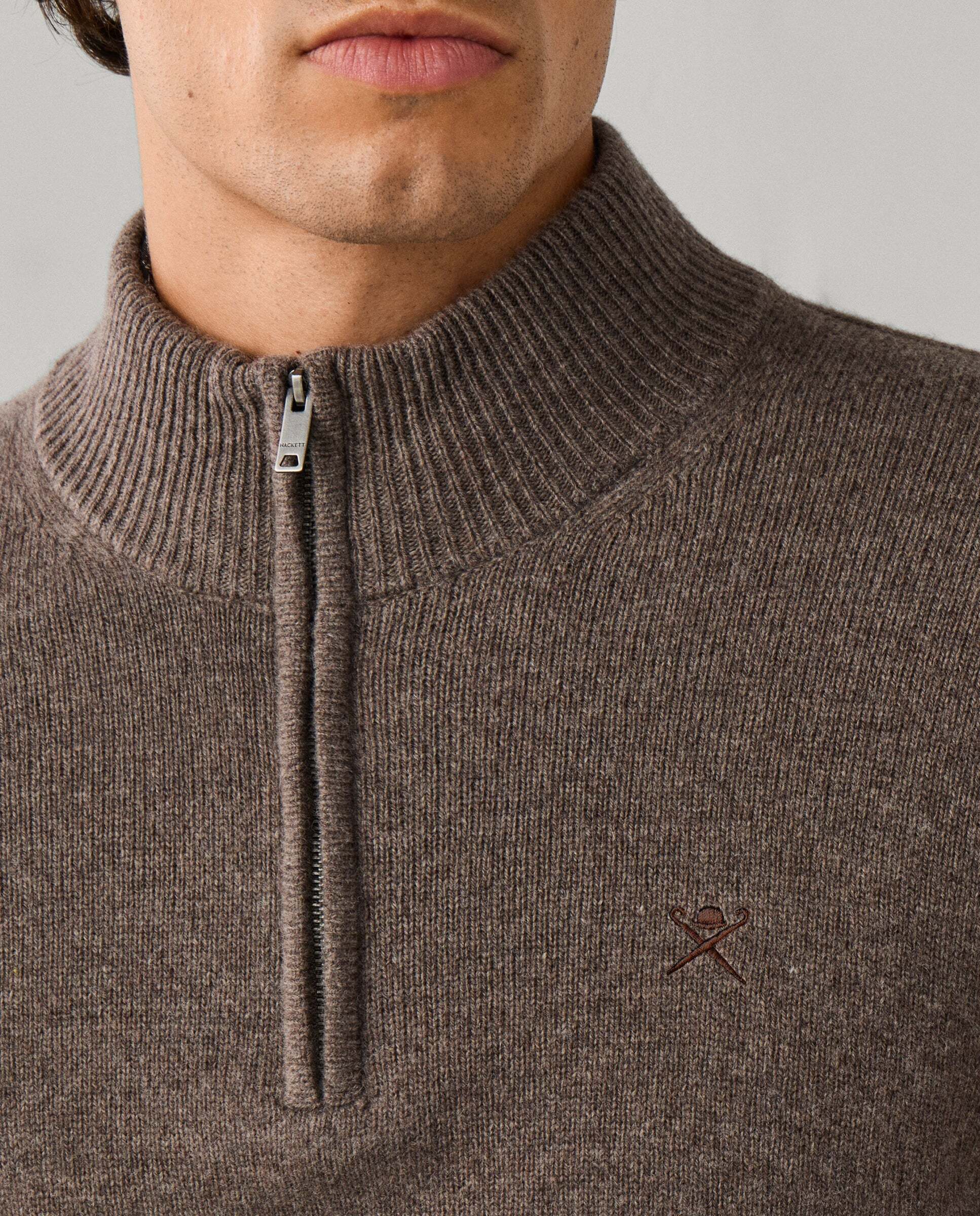 Jersey de hombre de lana con media cremallera y logo bordado - Hackett - Natural Natural-4