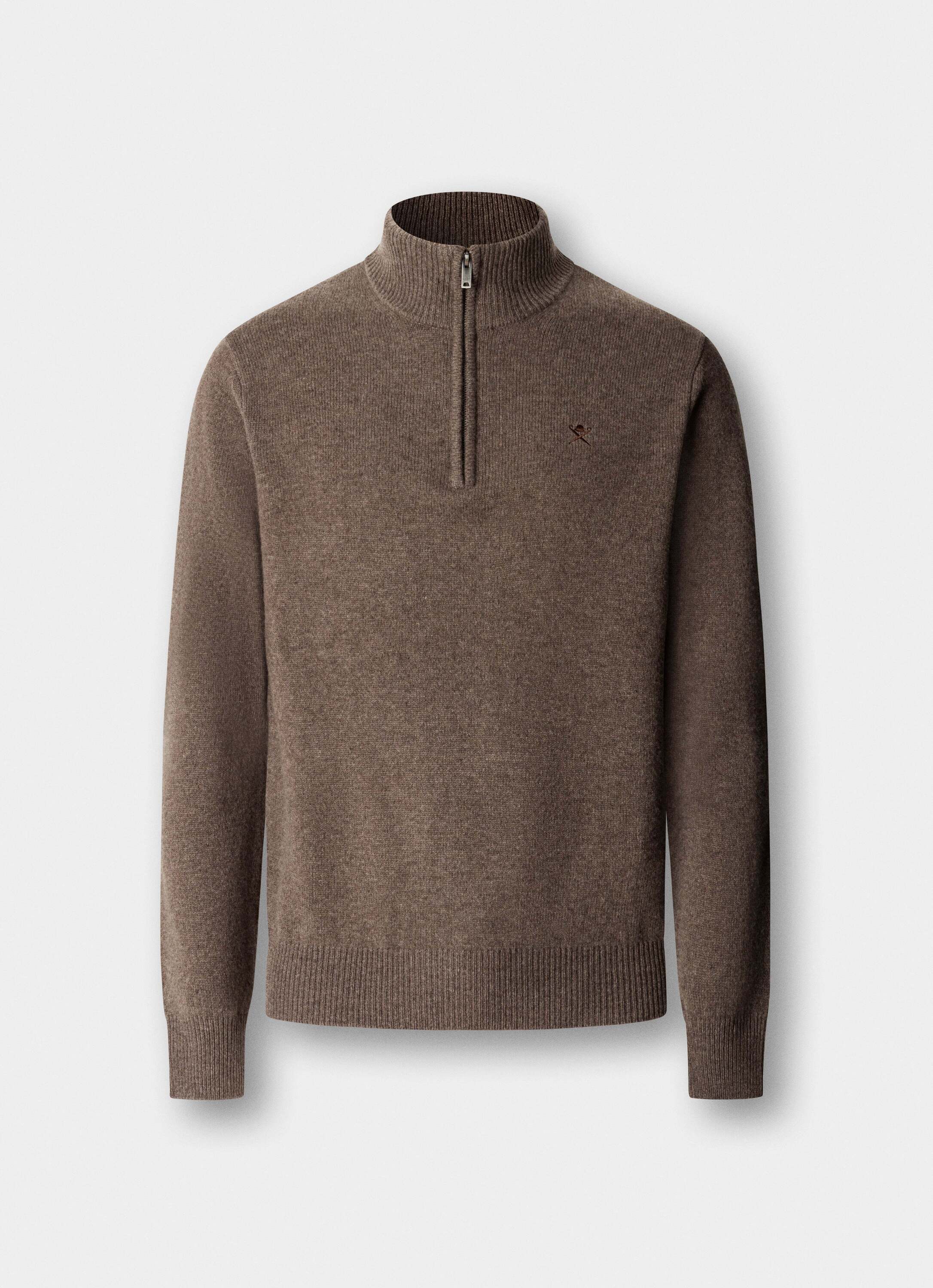 Jersey de hombre de lana con media cremallera y logo bordado - Hackett - Natural Natural-6