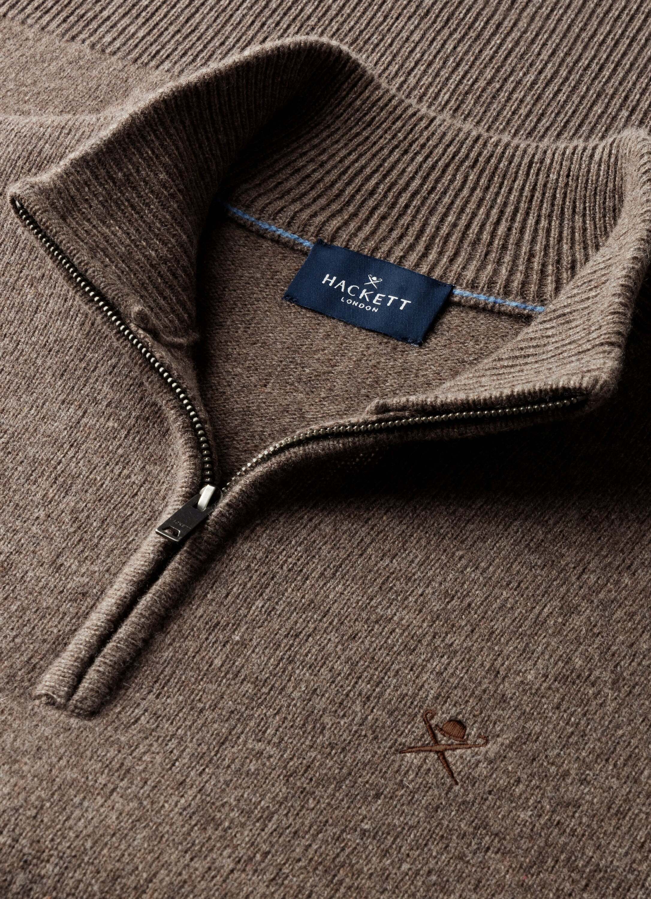 Jersey de hombre de lana con media cremallera y logo bordado - Hackett - Natural Natural-5