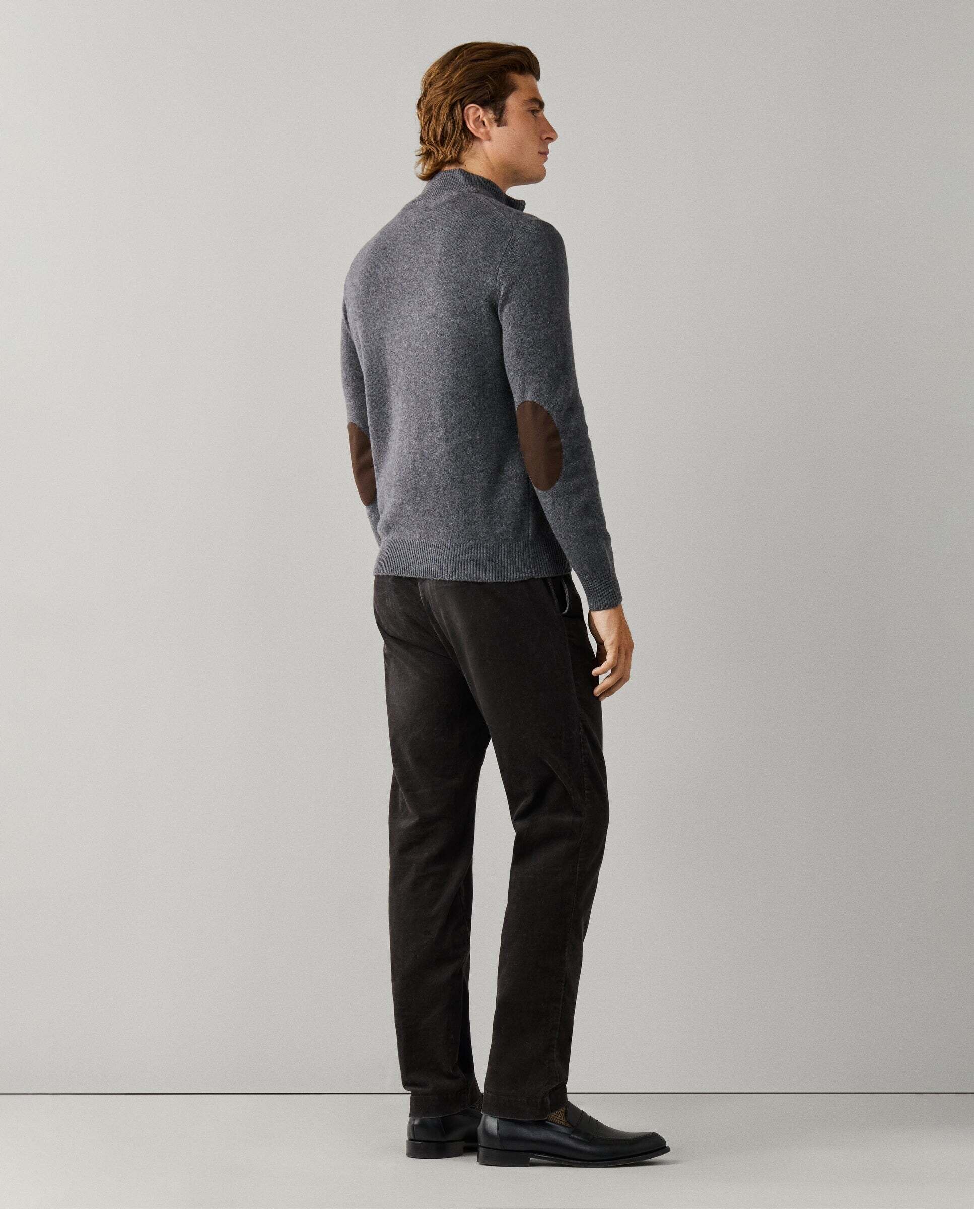 Jersey de hombre de lana con media cremallera y logo bordado - Hackett - Gris Gris-3