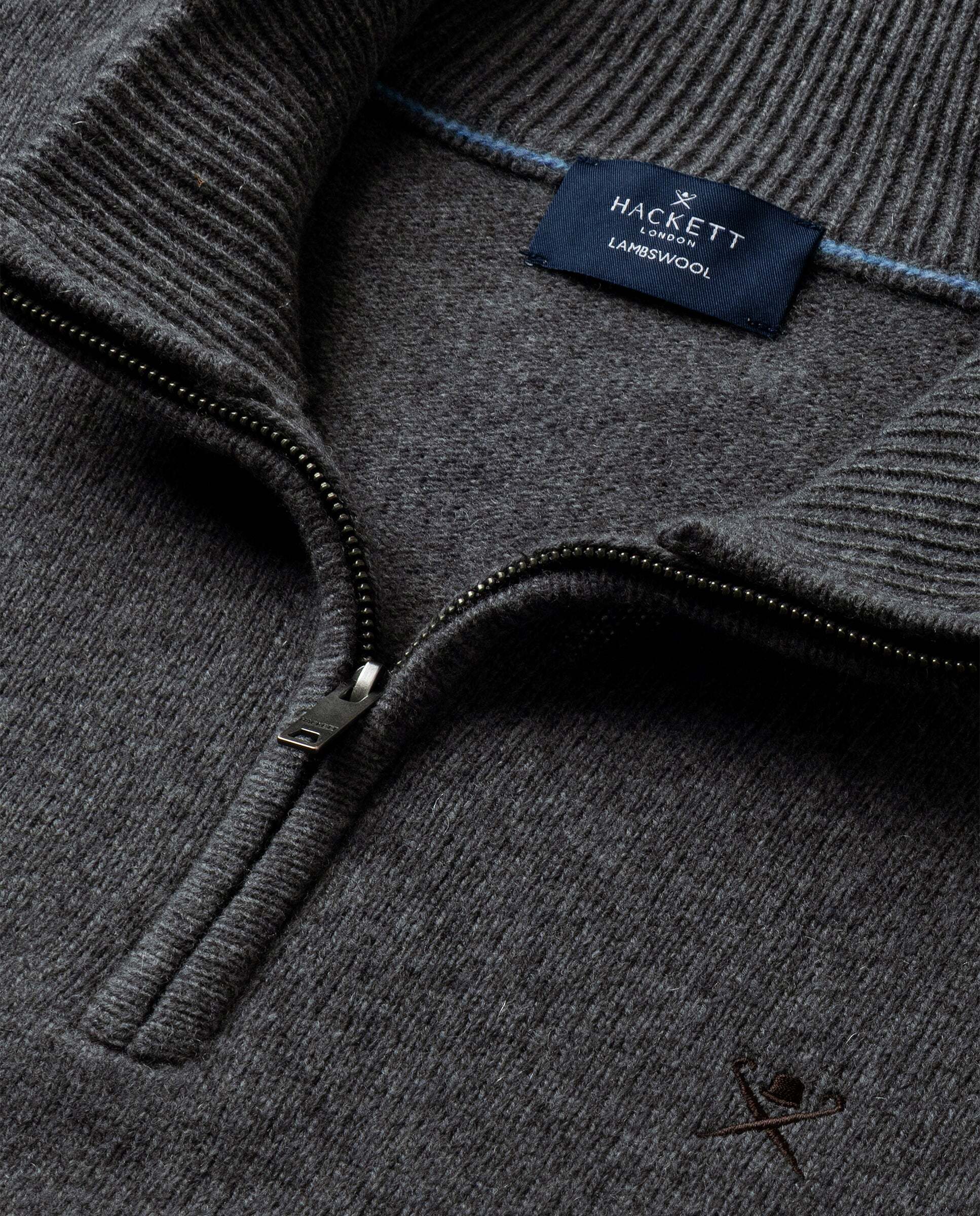 Jersey de hombre de lana con media cremallera y logo bordado - Hackett - Gris Gris-5