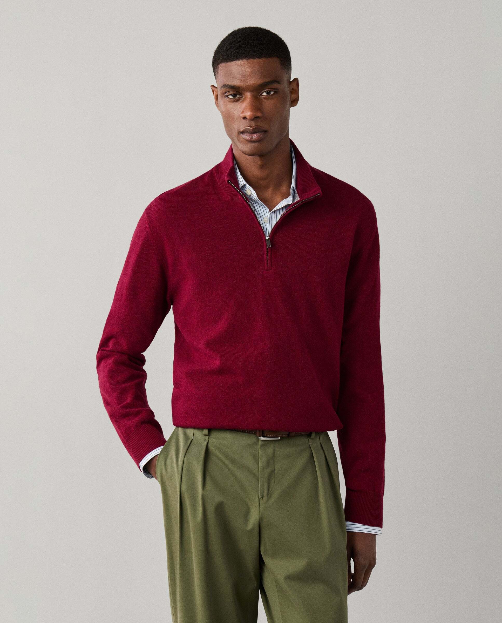 Jersey cashmere lana merino con cremallera - Hackett - Rojo Rojo-1