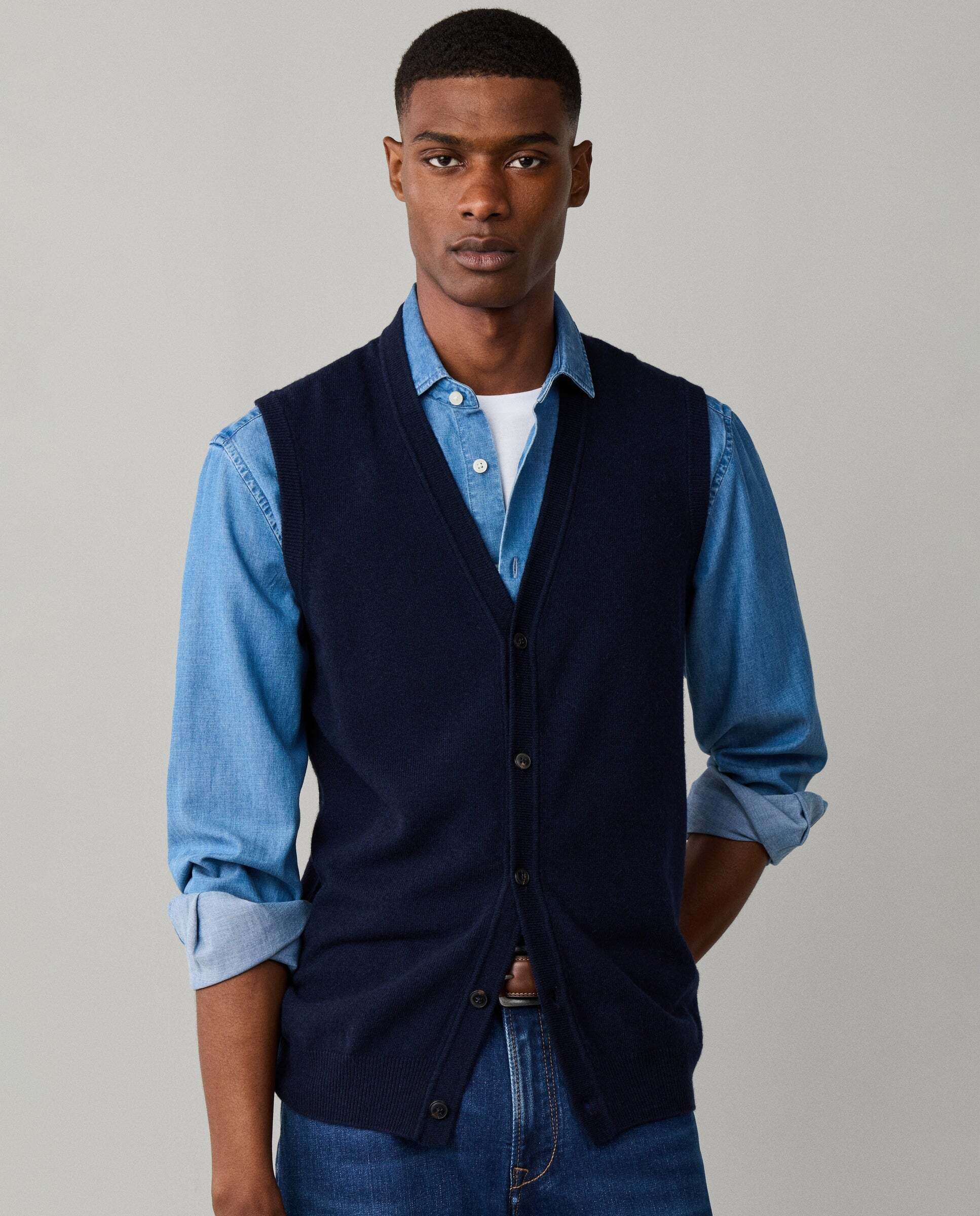 Chaleco de hombre de lana merino-cashmere - Hackett - Azul marino Azul marino-1
