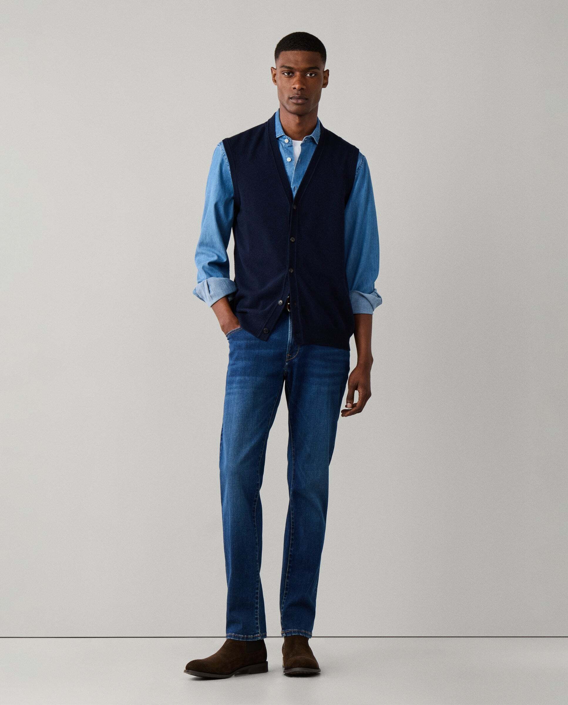Chaleco de hombre de lana merino-cashmere - Hackett - Azul marino Azul marino-2