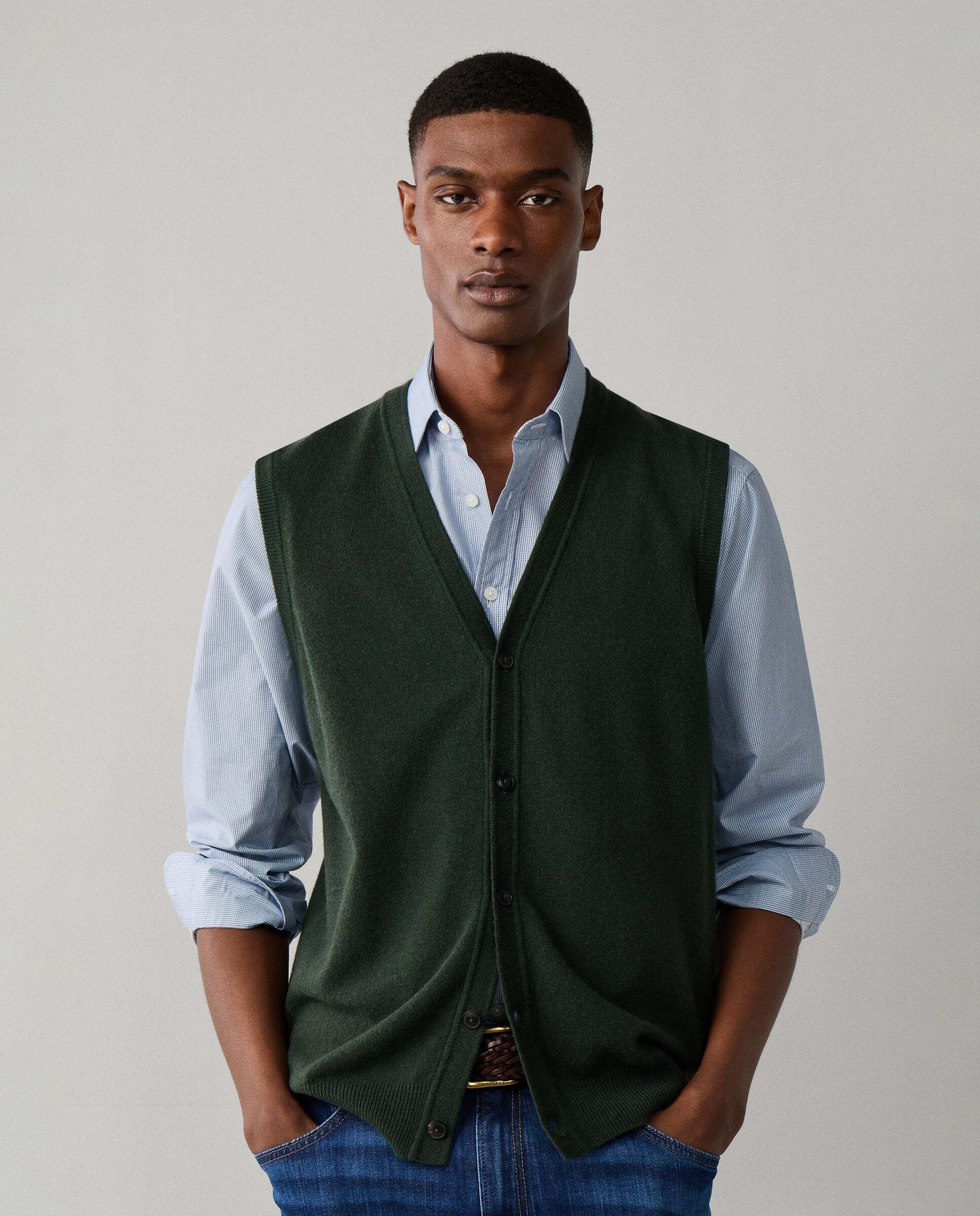 Chaleco de hombre de lana merino-cashmere - Hackett - Verde Verde-1