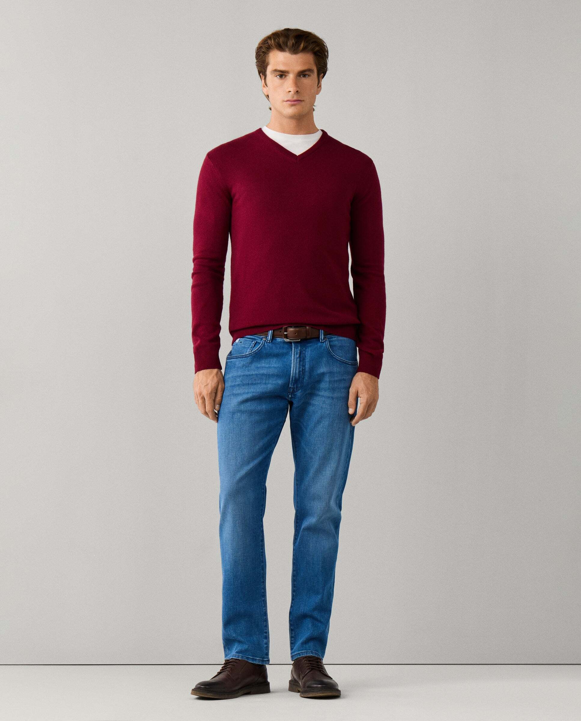 Jersey de hombre mezcla de lana merino-cashmere cuello pico - Hackett - Rojo Rojo-2