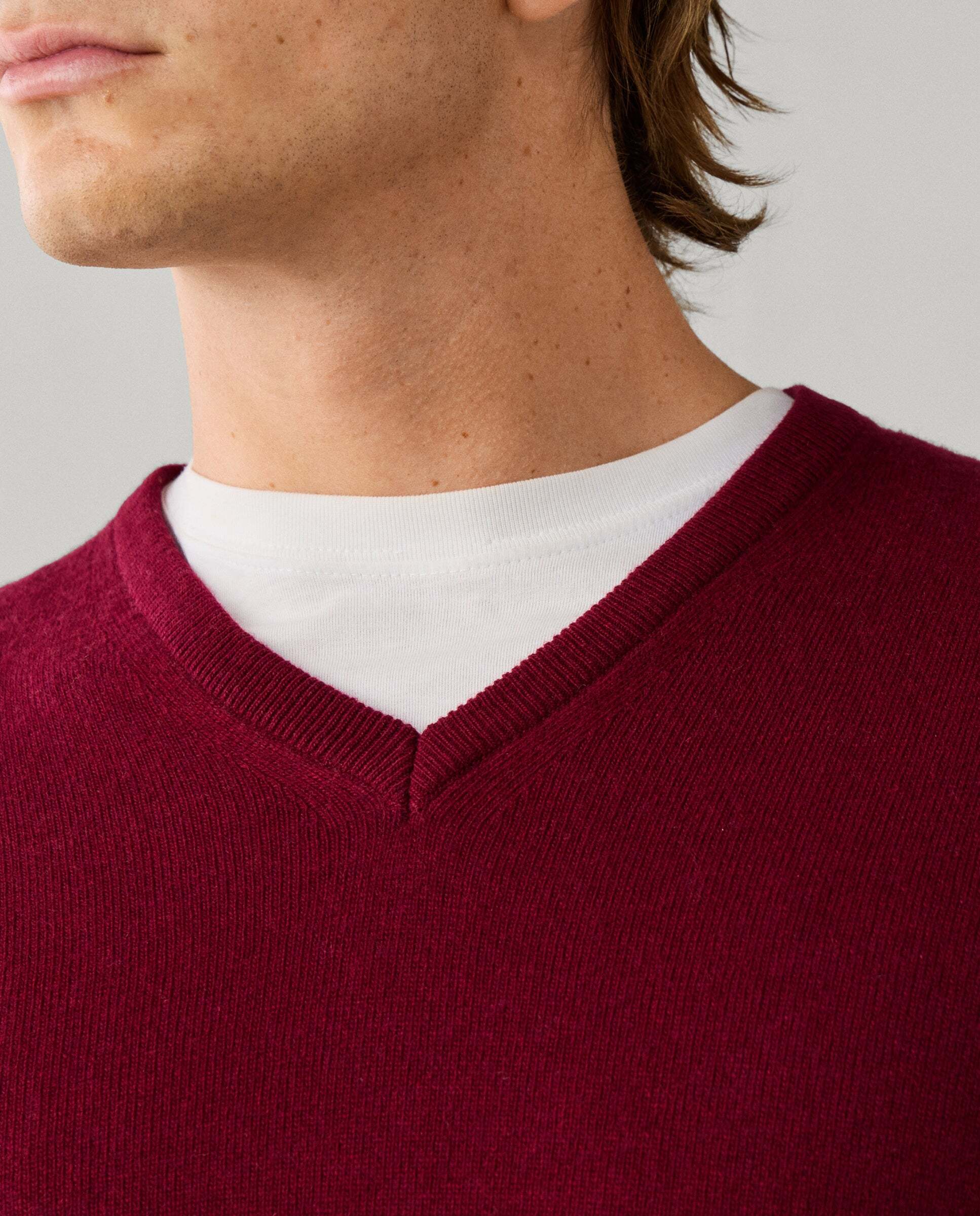 Jersey de hombre mezcla de lana merino-cashmere cuello pico - Hackett - Rojo Rojo-4
