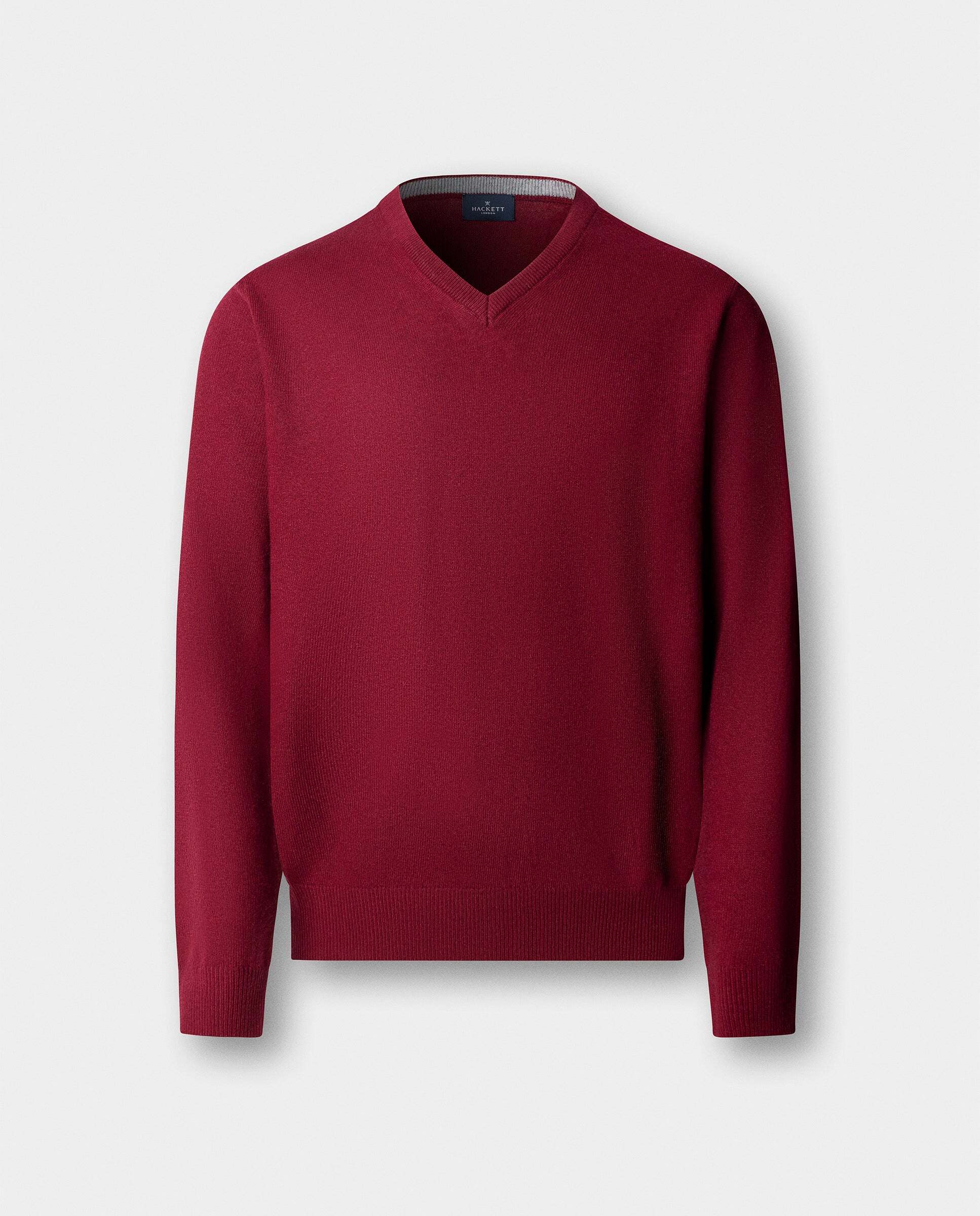 Jersey de hombre mezcla de lana merino-cashmere cuello pico - Hackett - Rojo Rojo-6