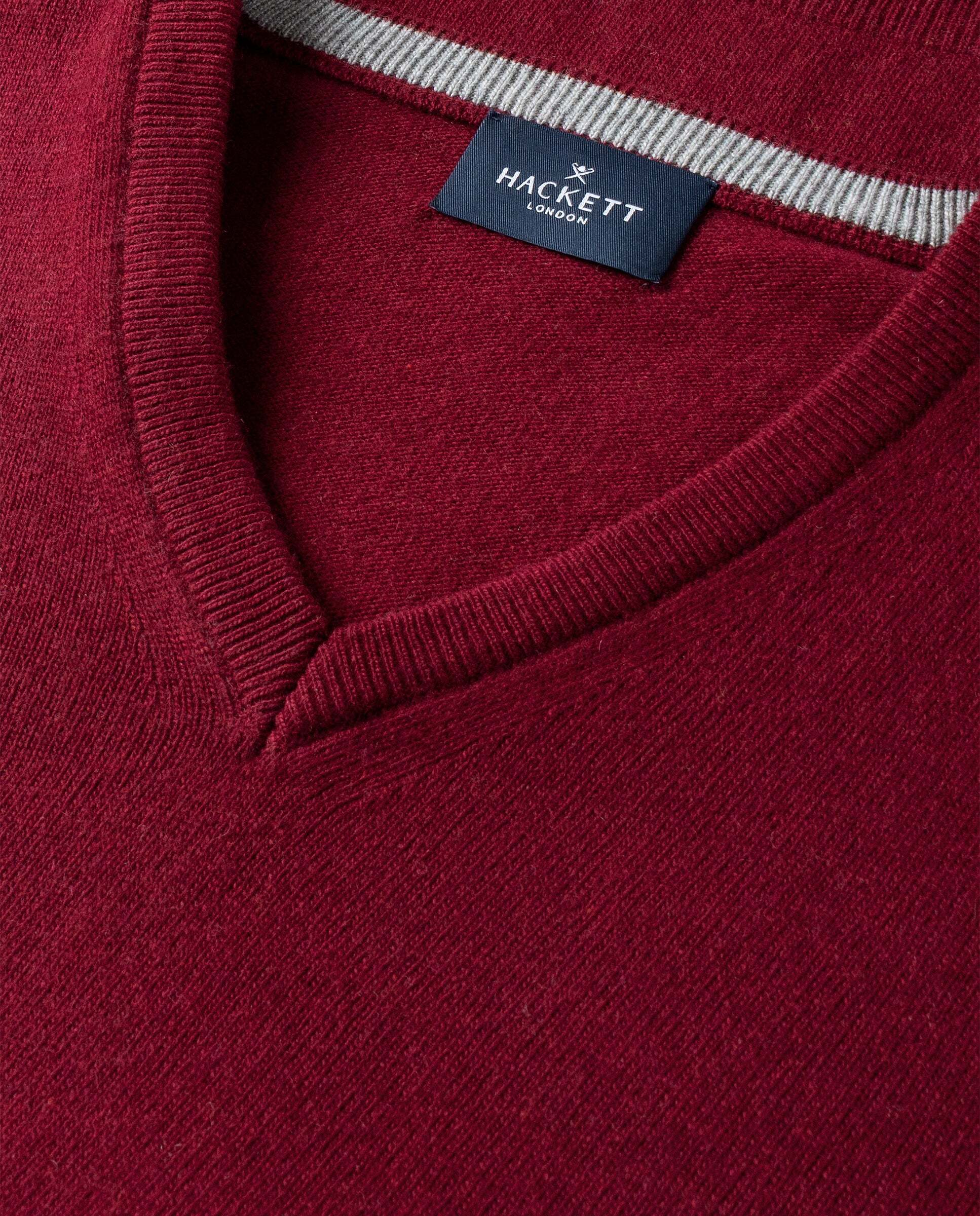 Jersey de hombre mezcla de lana merino-cashmere cuello pico - Hackett - Rojo Rojo-5