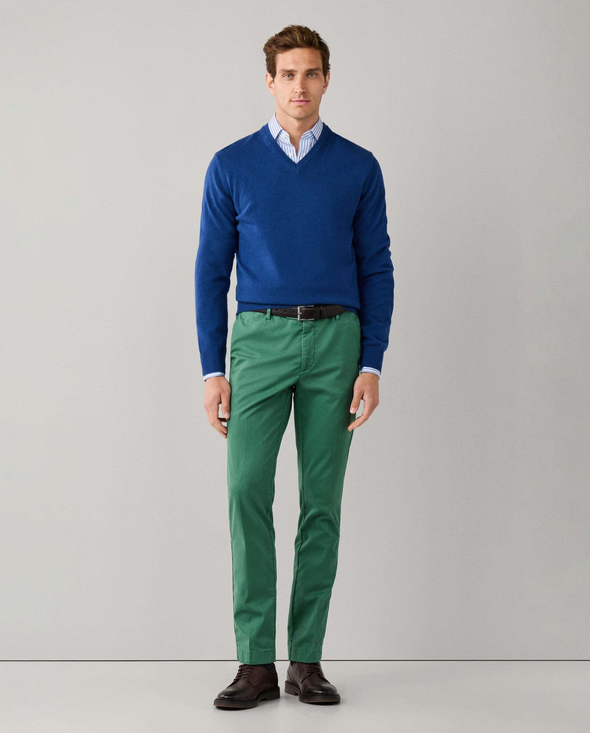 Jersey de hombre mezcla de lana merino-cashmere cuello pico - Hackett - Azul Azul-2