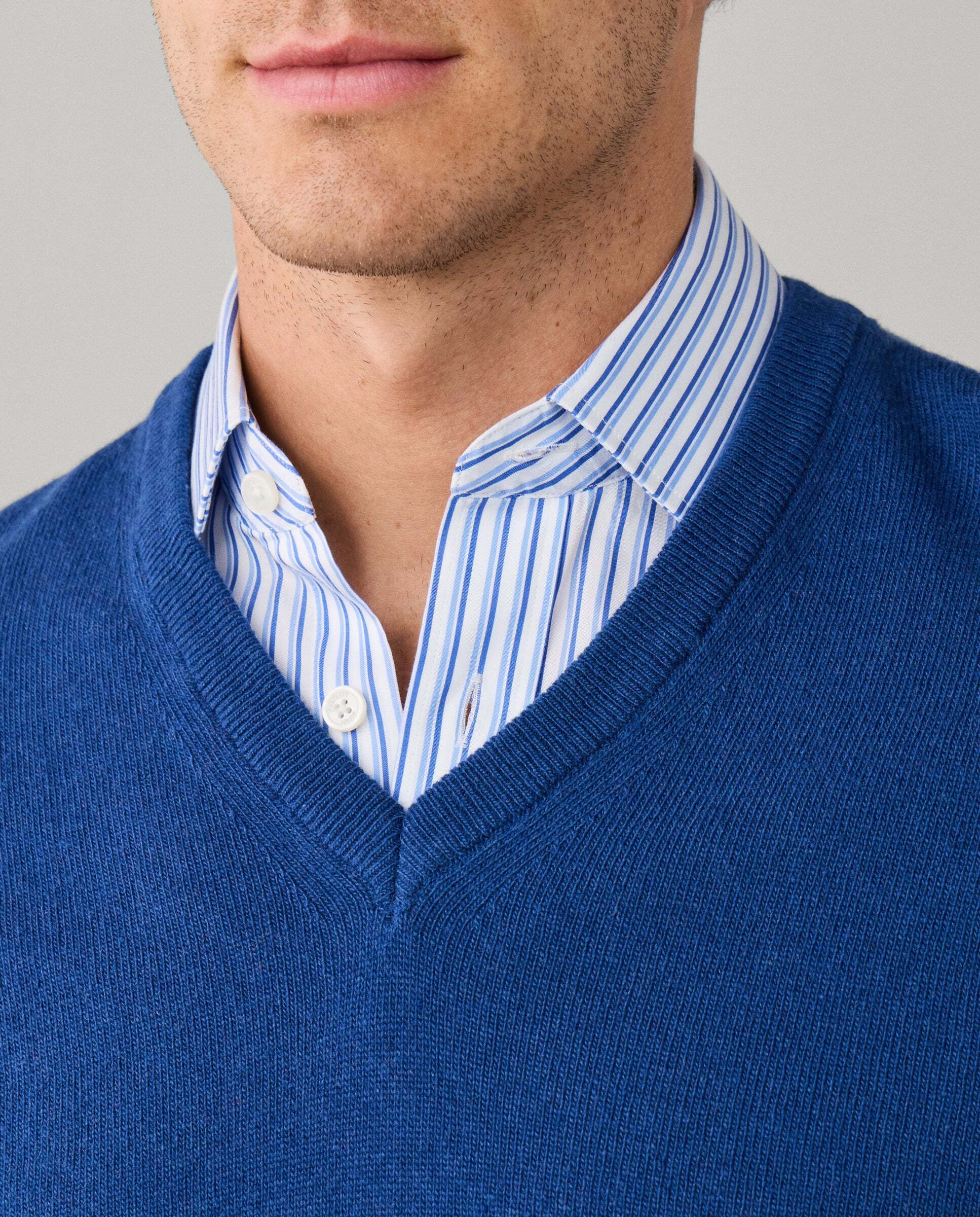 Jersey de hombre mezcla de lana merino-cashmere cuello pico - Hackett - Azul Azul-4